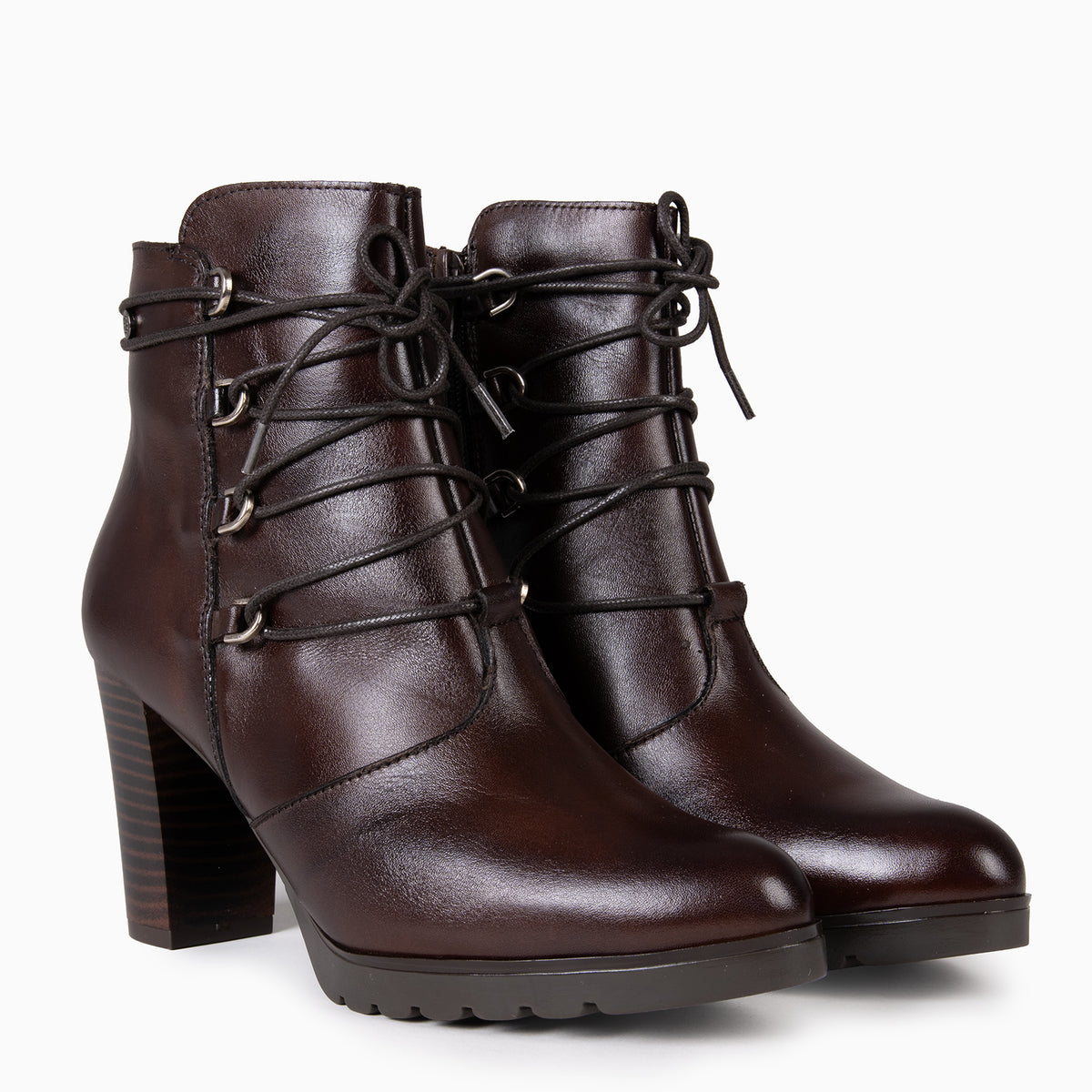 JANE - Botines de tacón alto de piel MARRON