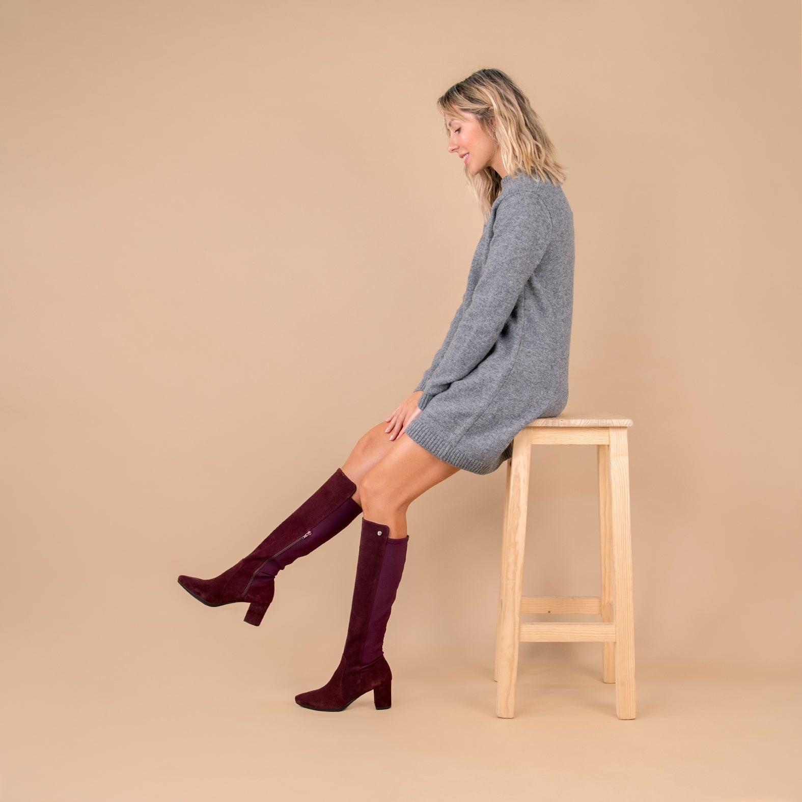 SUNSET – Botas con Tacón con elástico BURDEOS - miMaO ®