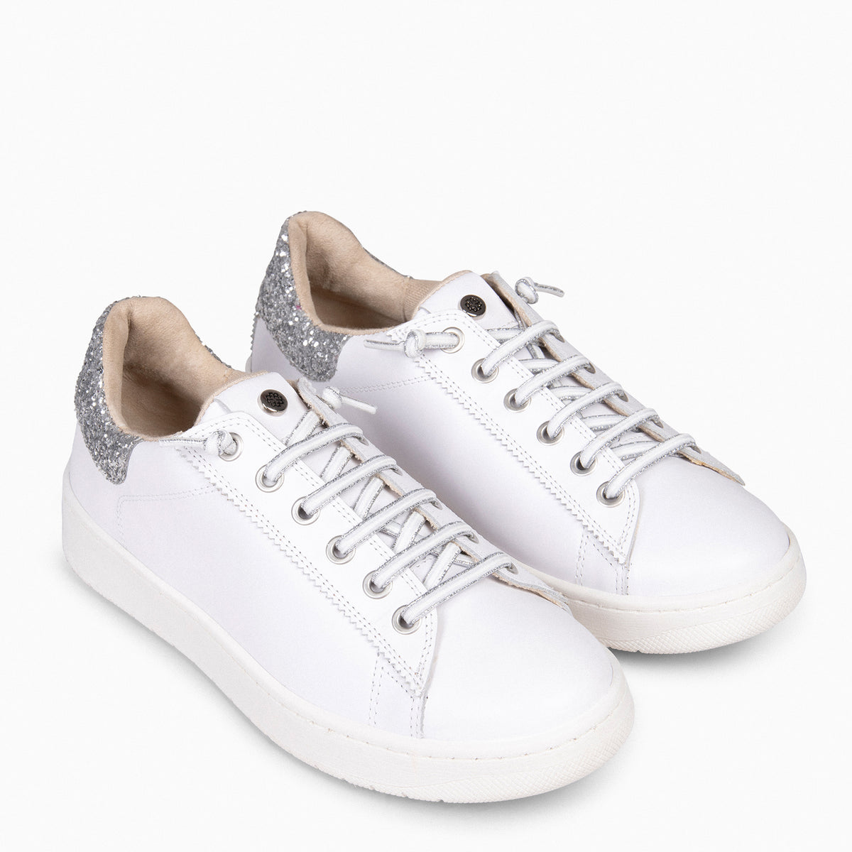 NANTES  - WHITE & SILVER SNEAKER WITH ELASTIC LACES
