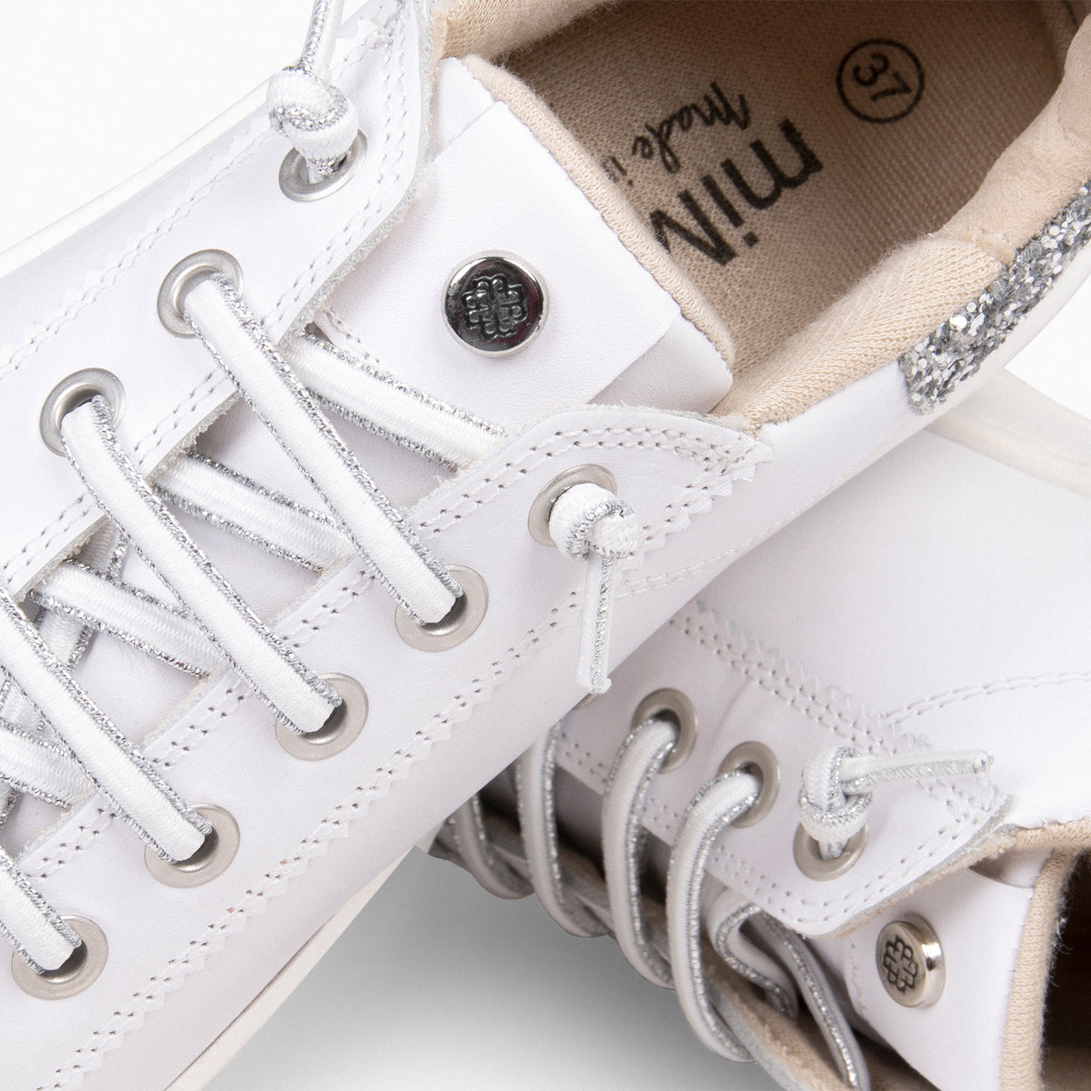 NANTES  - WHITE & SILVER SNEAKER WITH ELASTIC LACES