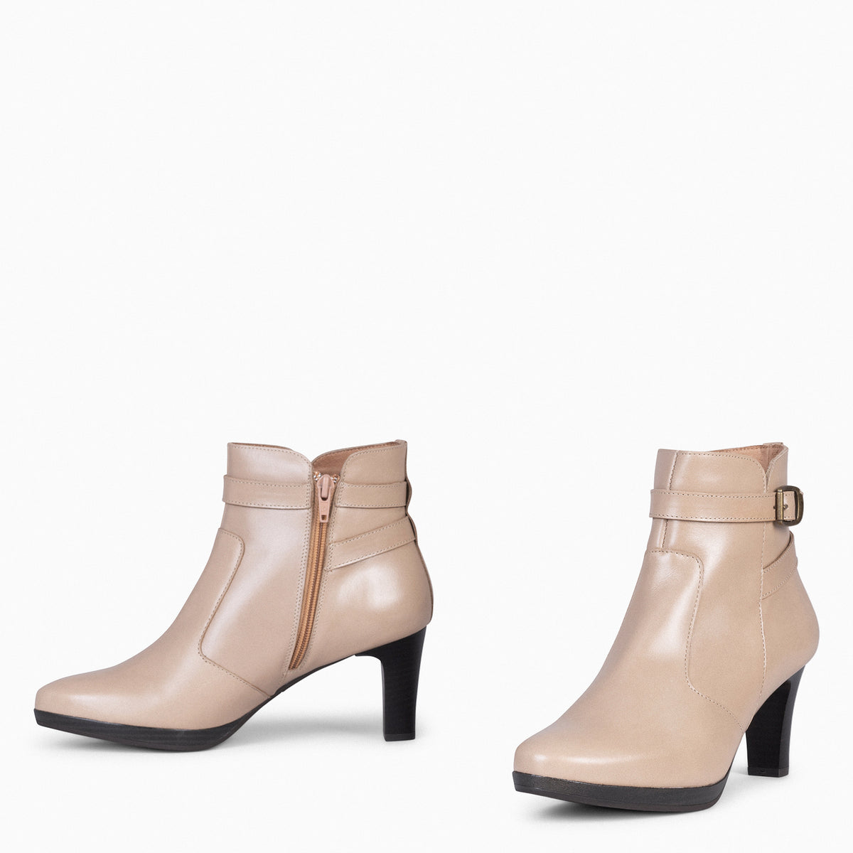 MILÁN – Botines de tacón y pulsera decorativa TAUPE