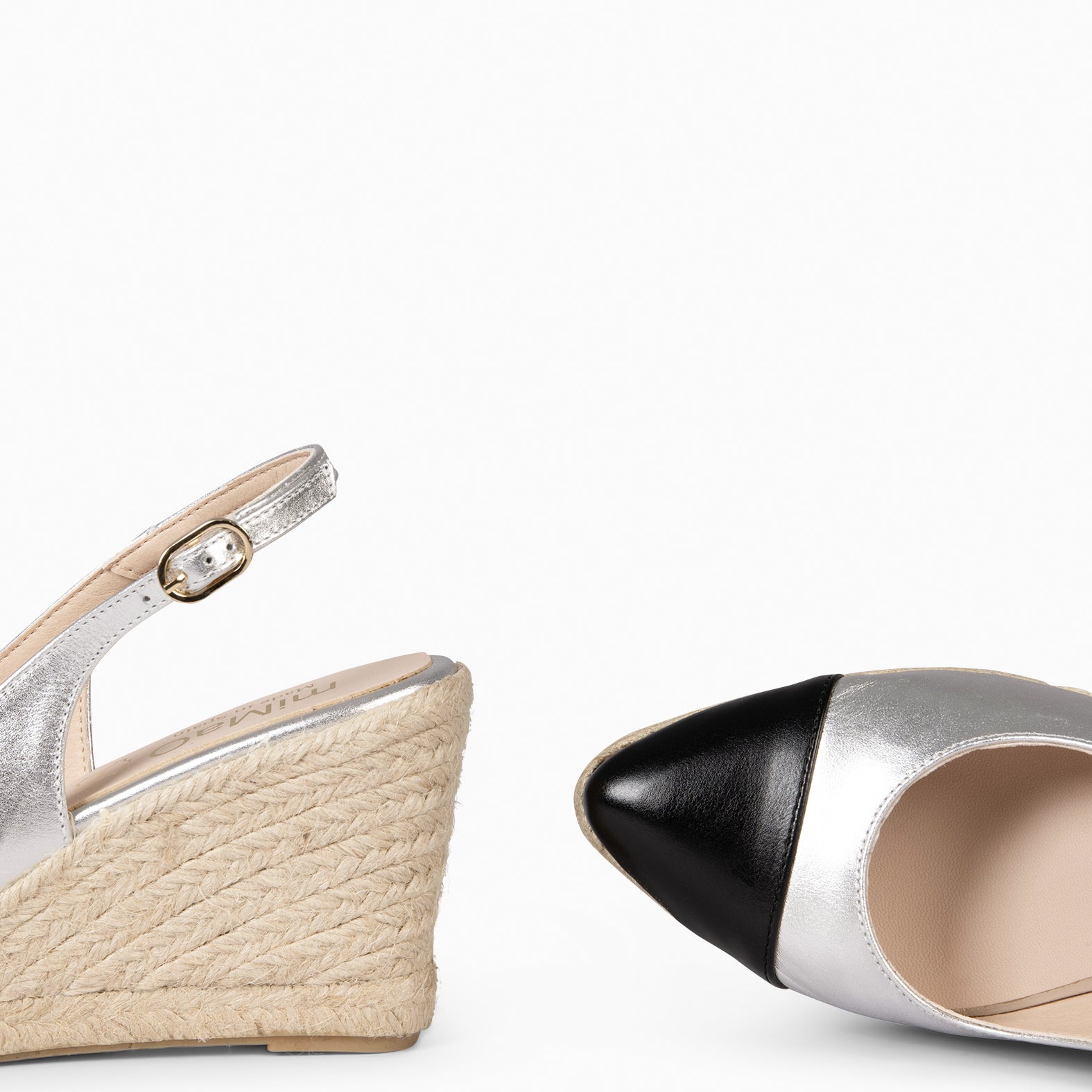 BIARRITZ - SILVER WEDGE ESPADRILLES WITH BLACK PATENT LEATHER TOE