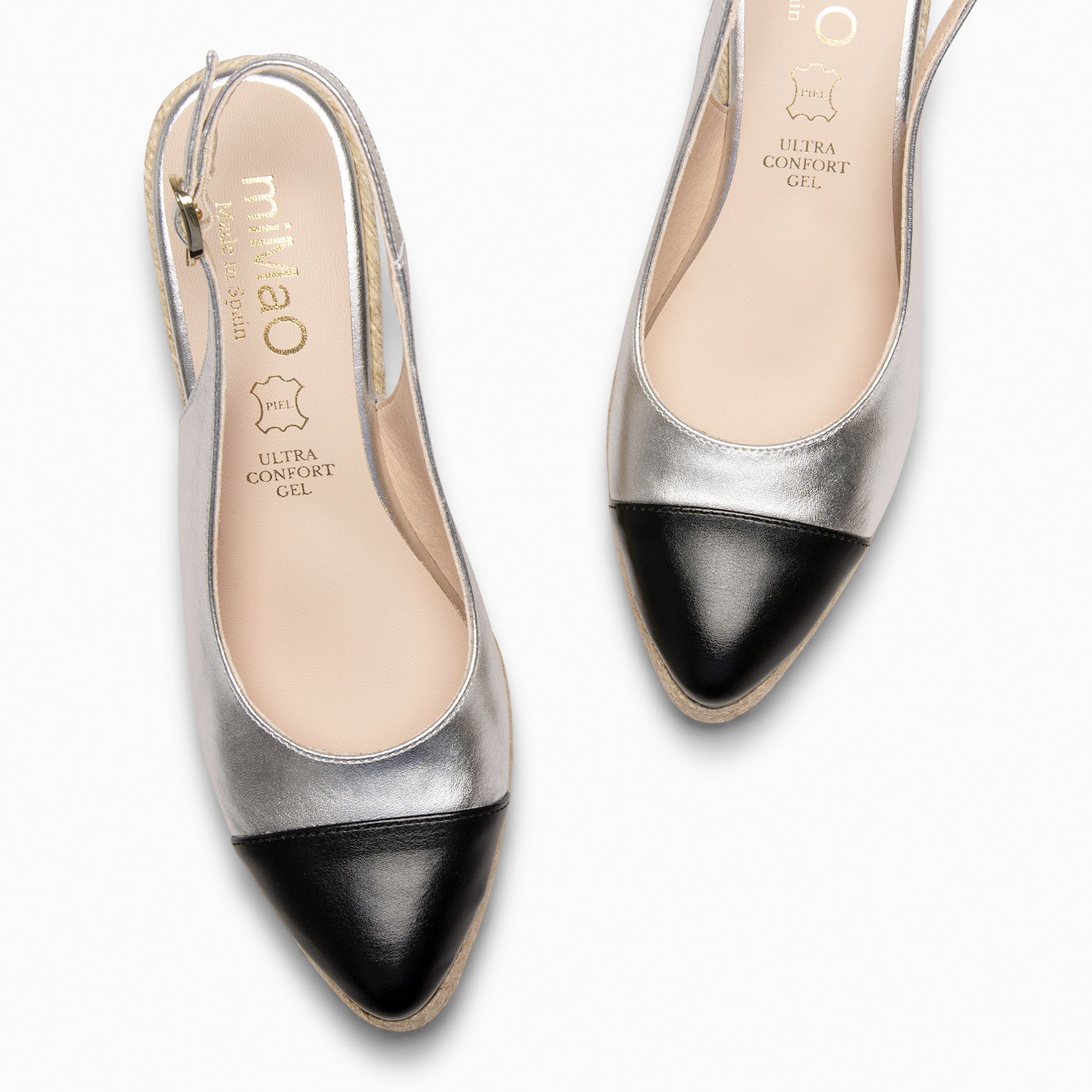 BIARRITZ - SILVER WEDGE ESPADRILLES WITH BLACK PATENT LEATHER TOE
