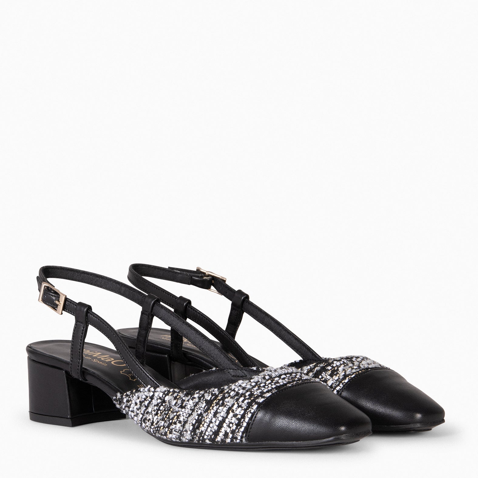 AUDREY - Manoletinas destalonadas Bicolor con tacón TWEED NEGRO - miMaO ®