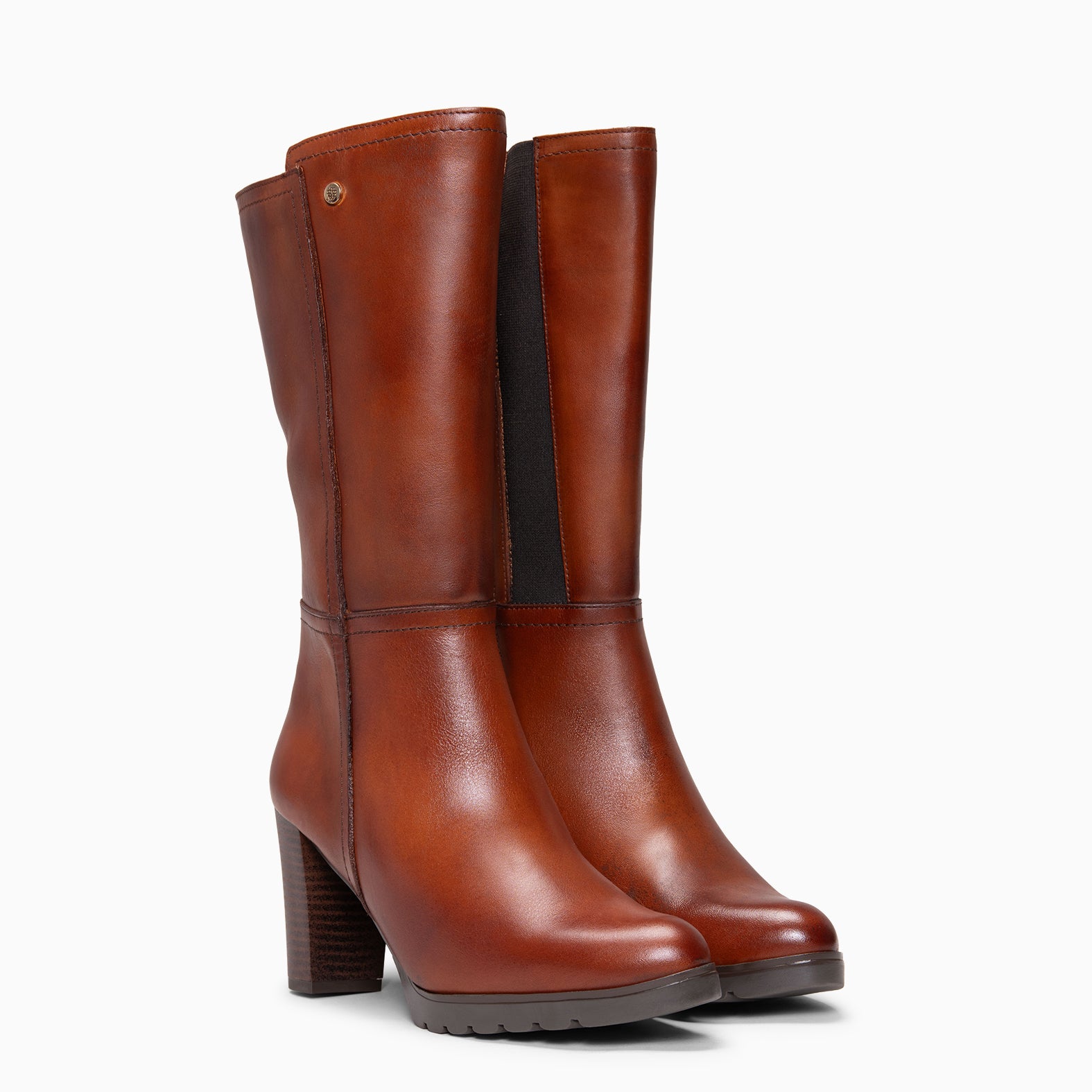 ARIANA XL - Botas de tacón y plataforma altas de piel MARRON - miMaO ®