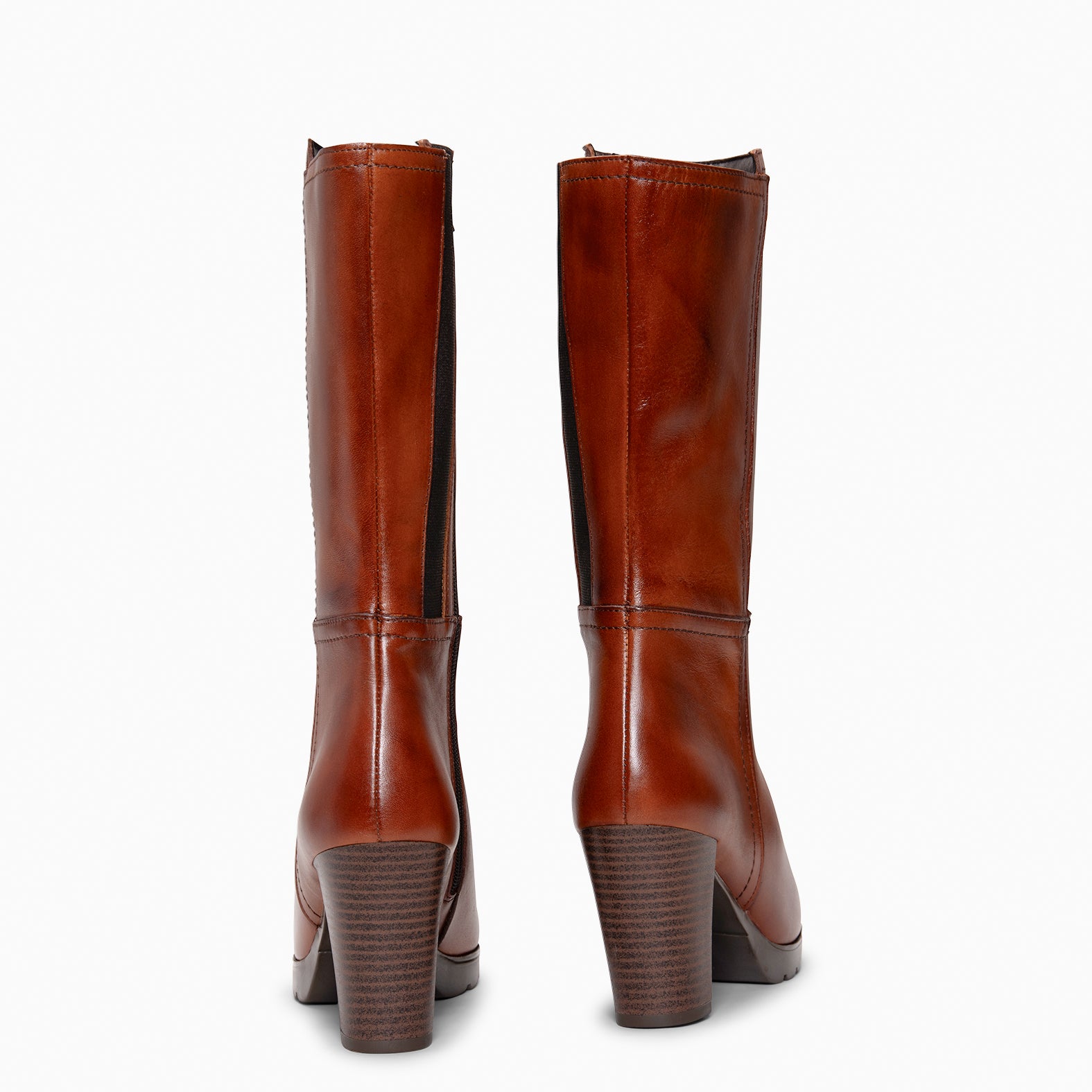 ARIANA XL - Botas de tacón y plataforma altas de piel MARRON - miMaO ®