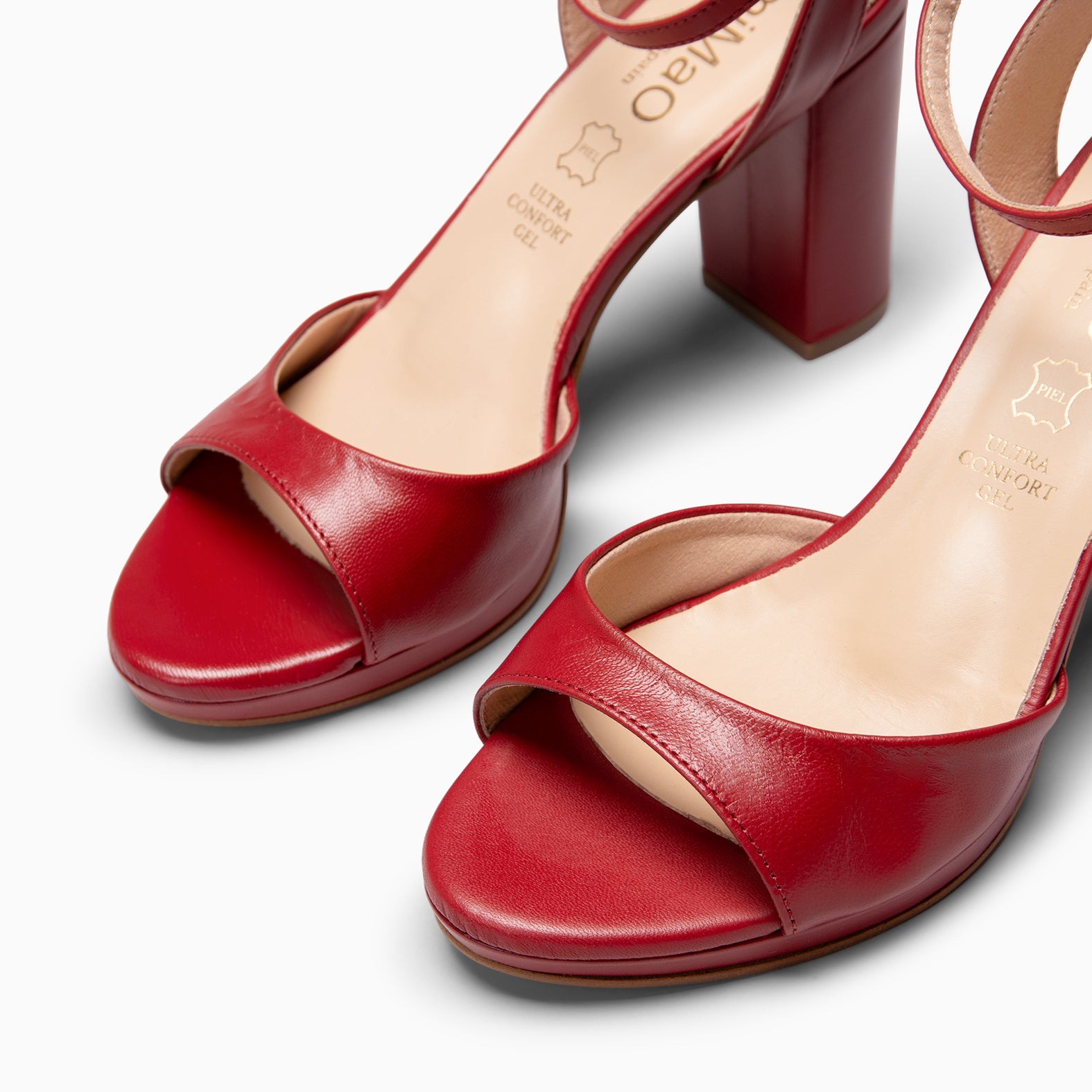 DALIDA - Sandales à talon large, slingbacks et peep toes en cuir ROUGE