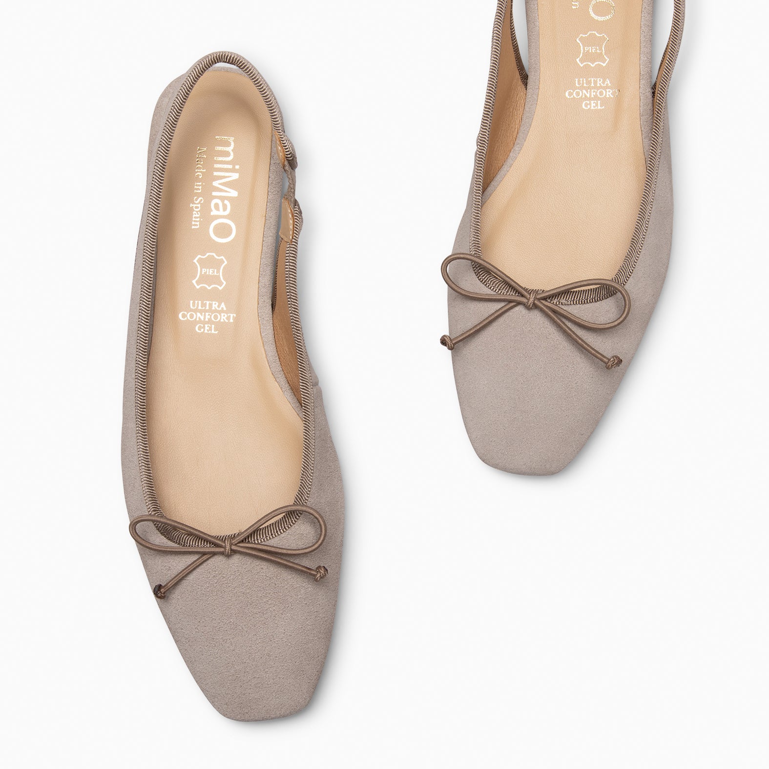 LUNA - BAILARINA DESTALONADA PLANA CON LAZO TAUPE - miMaO ®