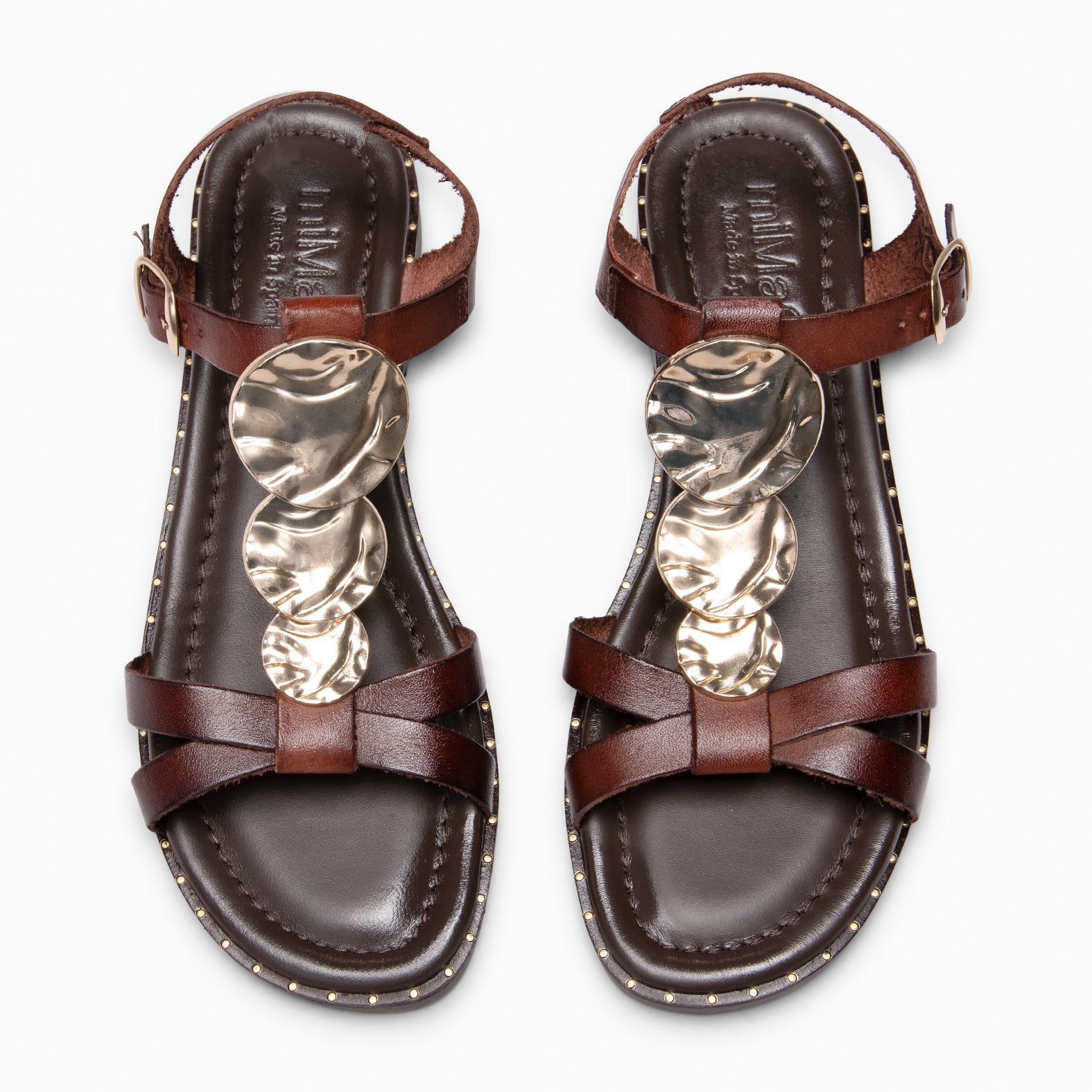 THALIA - Sandalias de piel planas MARRÓN