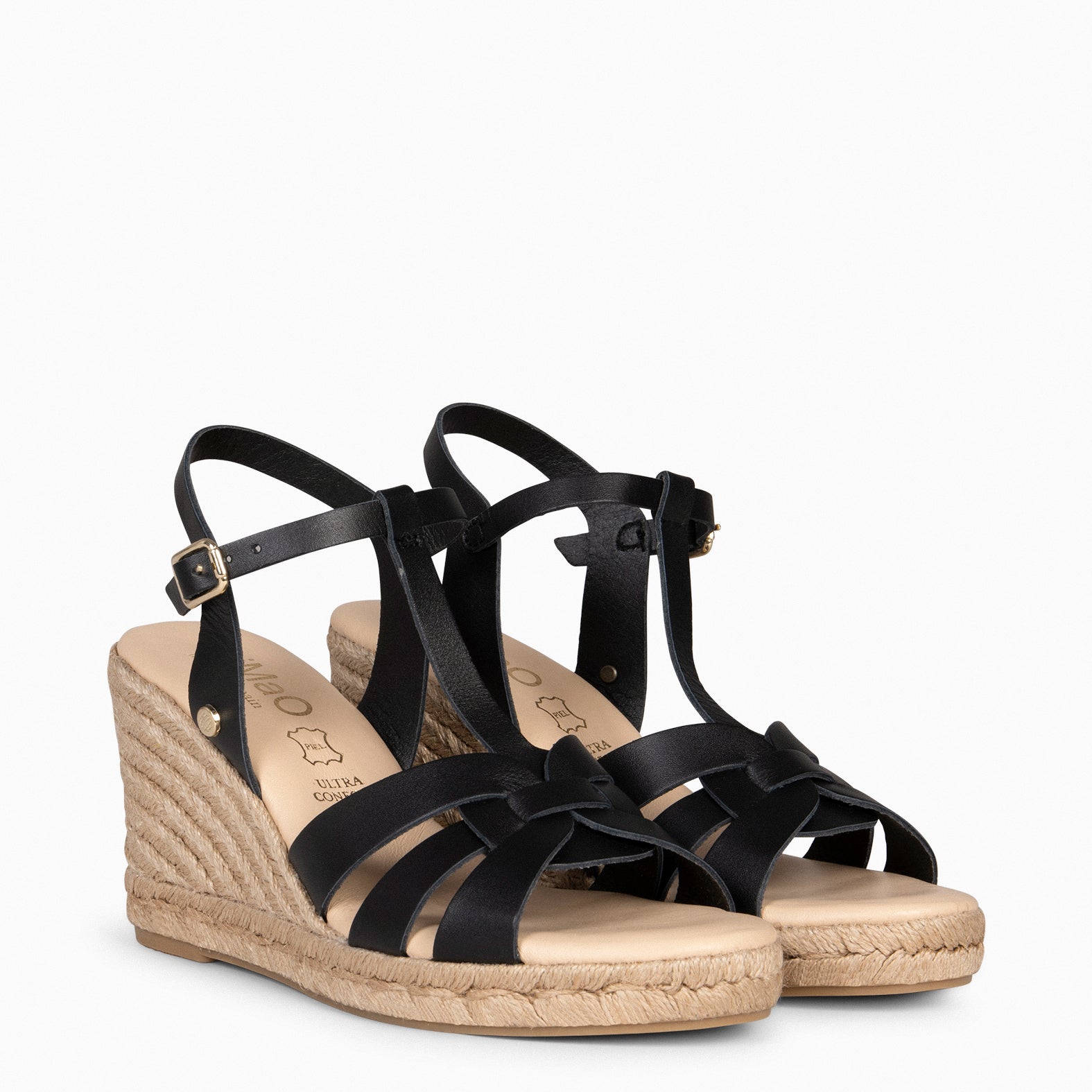 VALERIA - Sandalias de esparto con tiras NEGRO