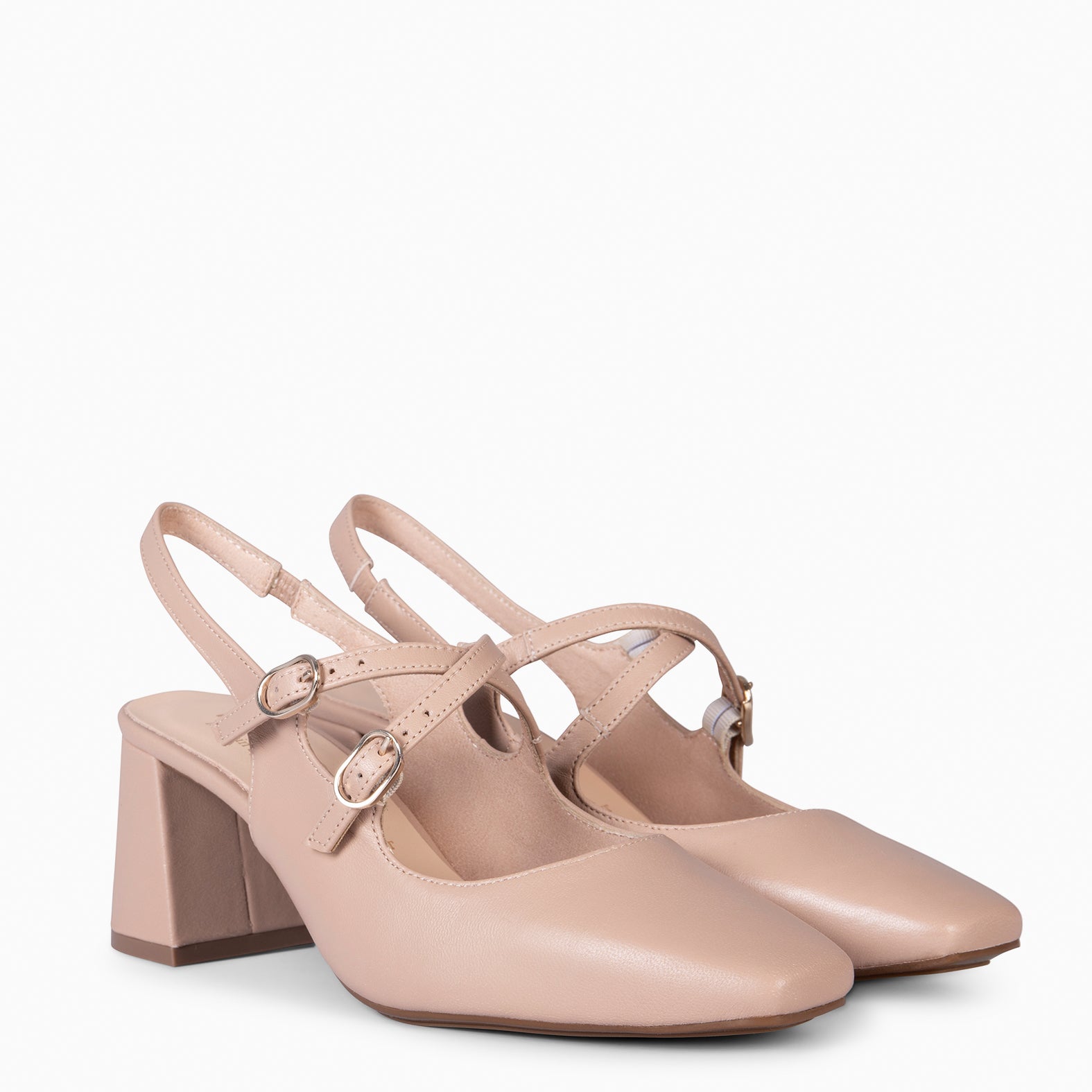 NAMIBIA - NUDE WIDE HEEL SLING-BACK SHOES