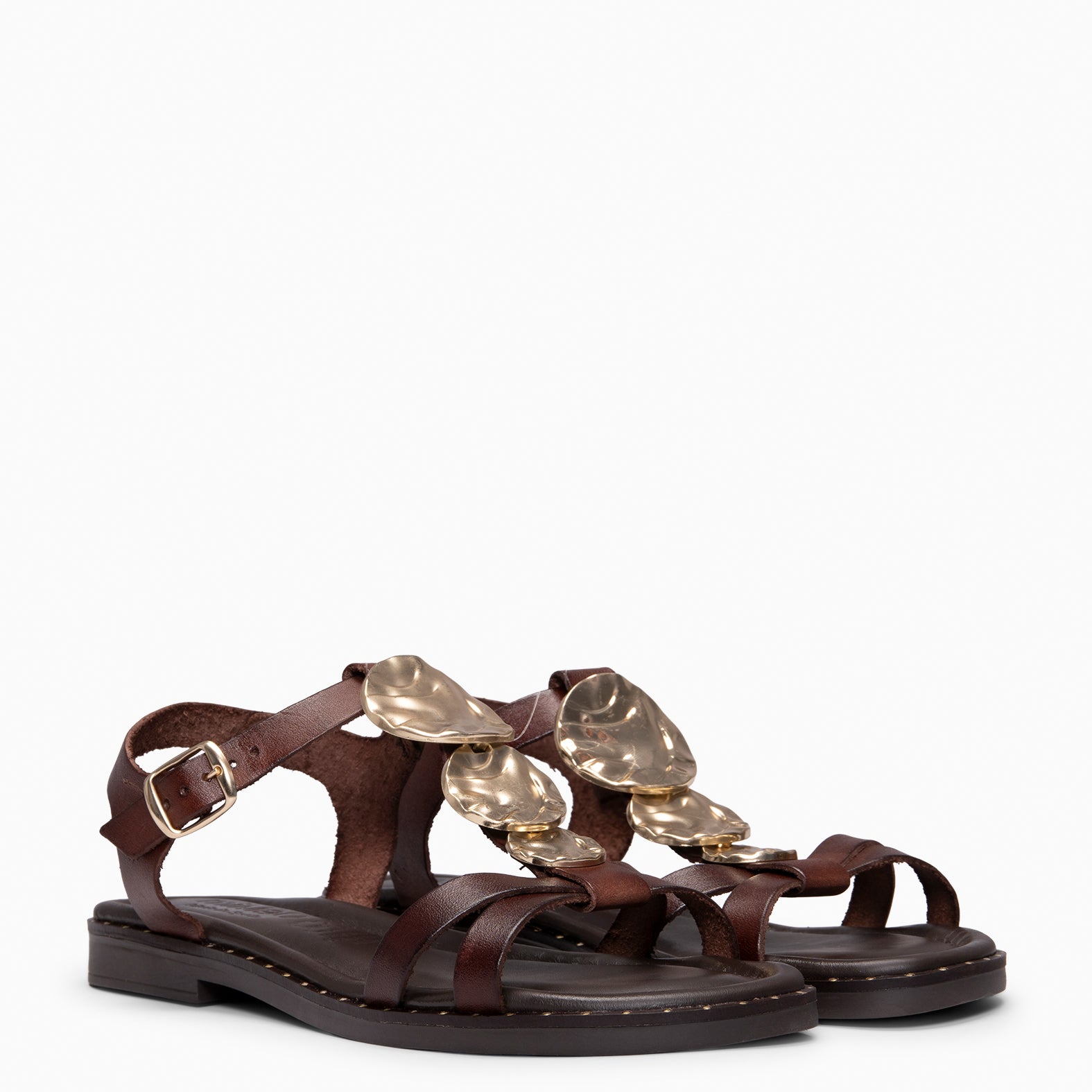 THALIA - Sandalias de piel planas MARRÓN