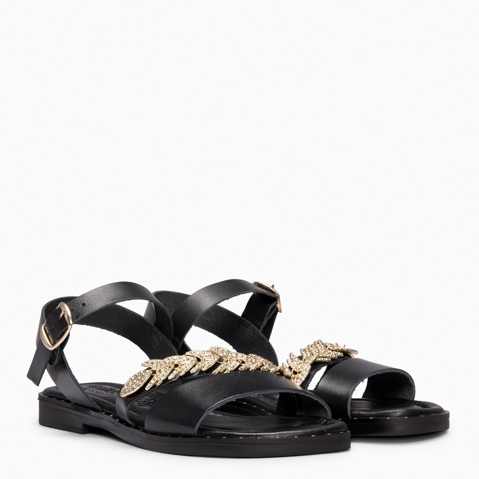 THEMIS - Sandalias planas de piel NEGRO