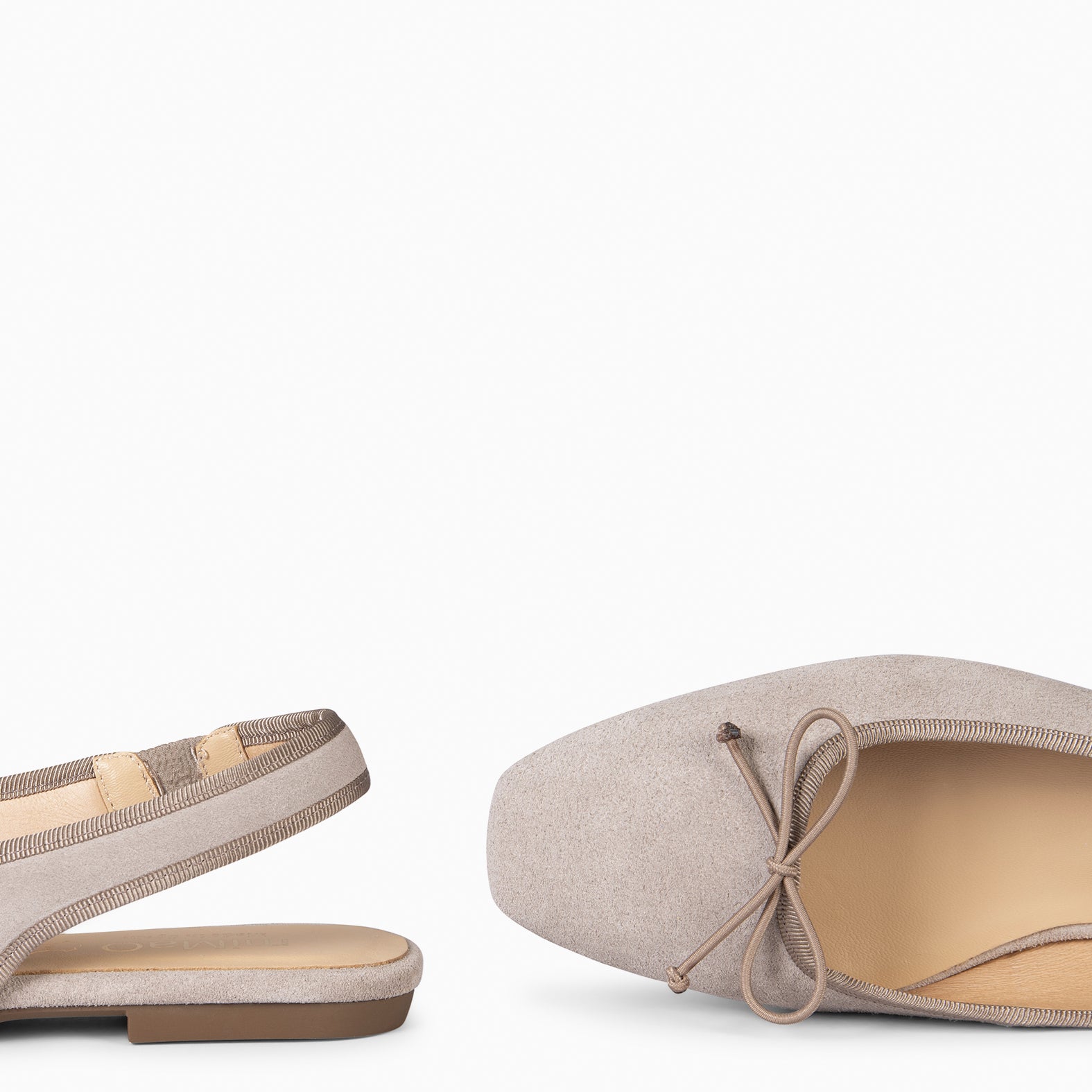 LUNA - BAILARINA DESTALONADA PLANA CON LAZO TAUPE - miMaO ®