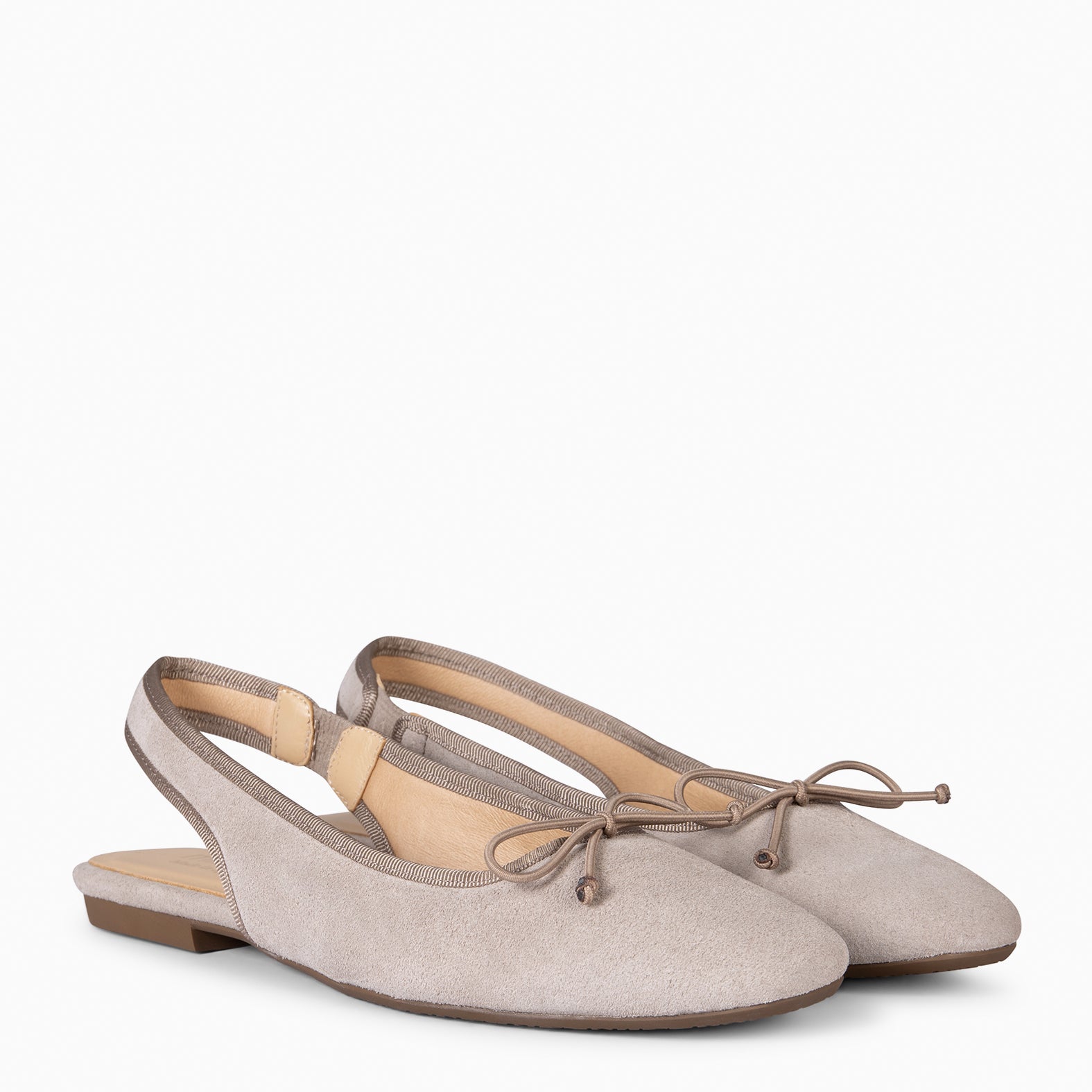 LUNA - BAILARINA DESTALONADA PLANA CON LAZO TAUPE - miMaO ®