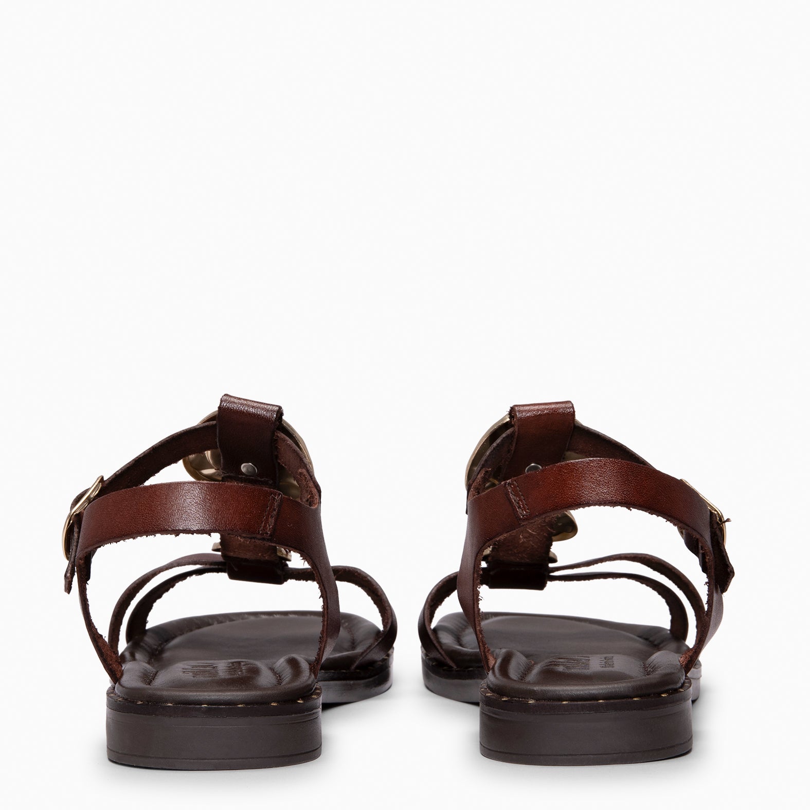 THALIA - Sandalias de piel planas MARRÓN
