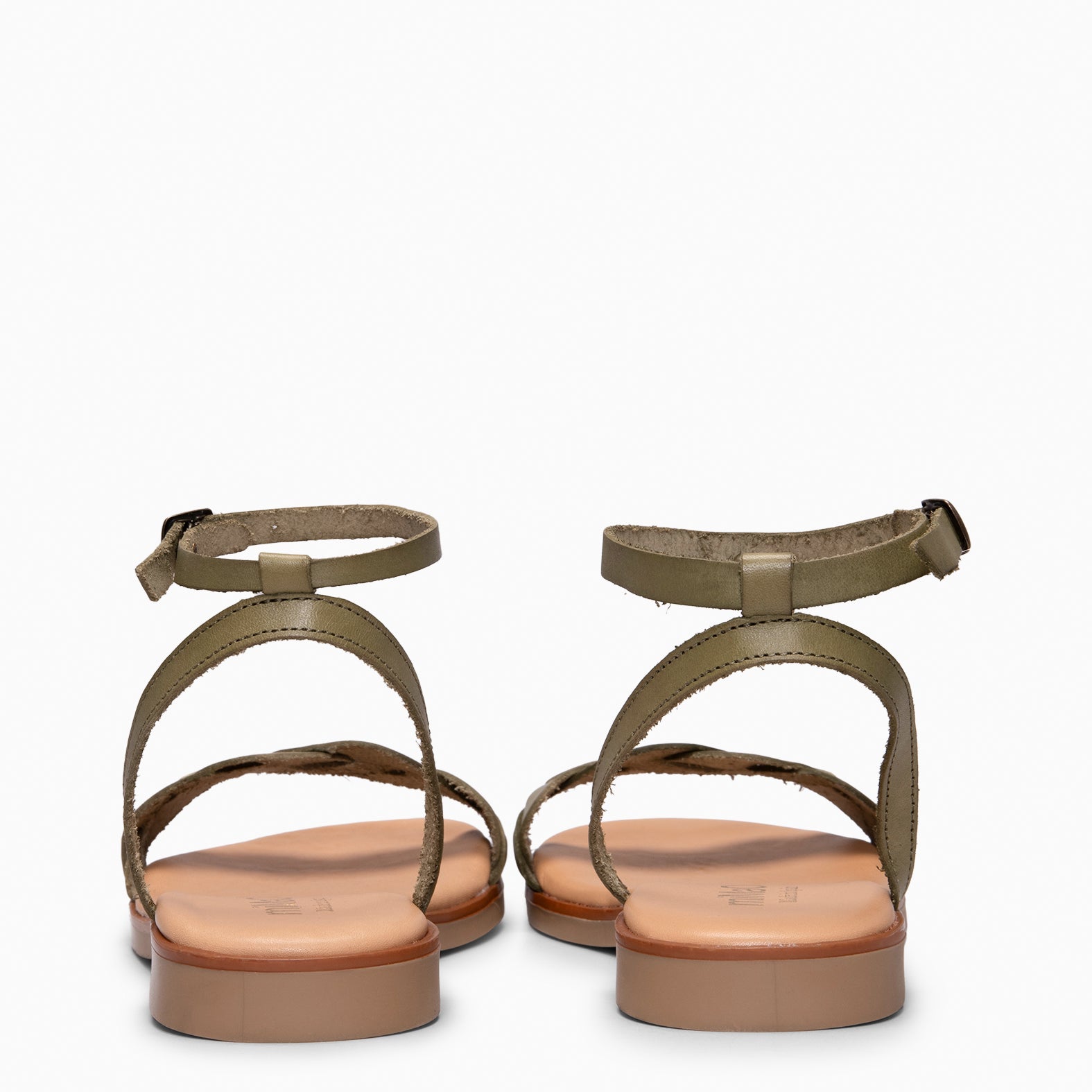 ARECA - Sandales Plates pour femme en cuir KAKI
