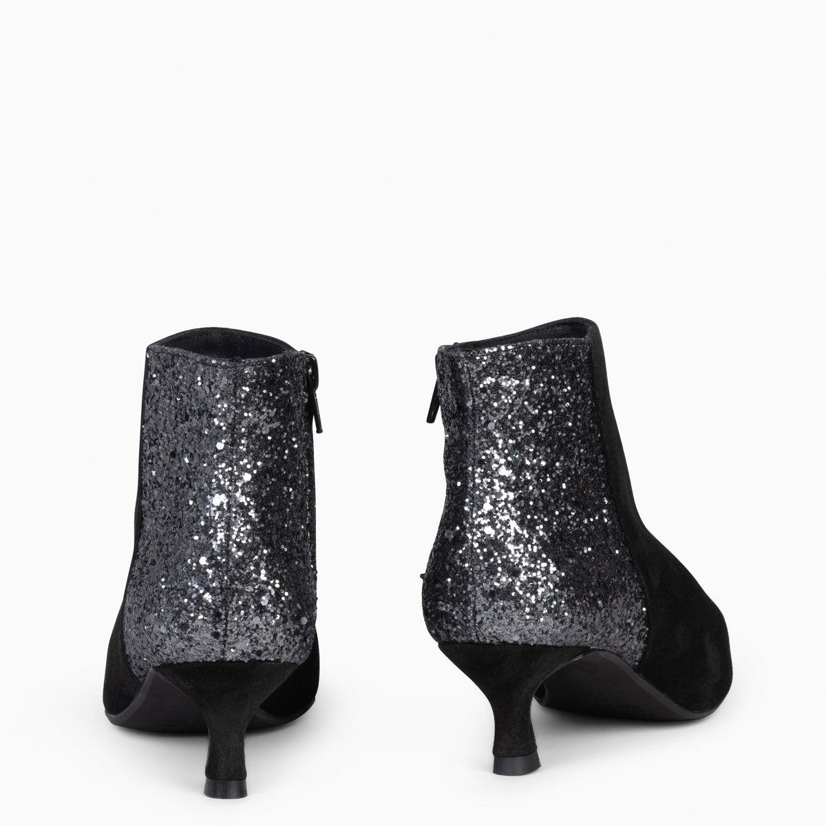 ROYAL - Botines tacón bajo NEGRO GLITTER serraje