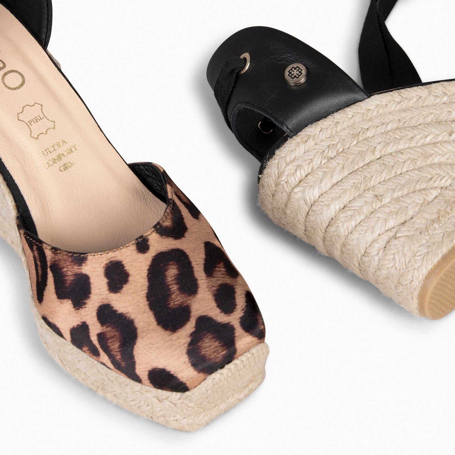 MOMBASA – Sandálias de Cunha de Esparto com Fita LEOPARDO