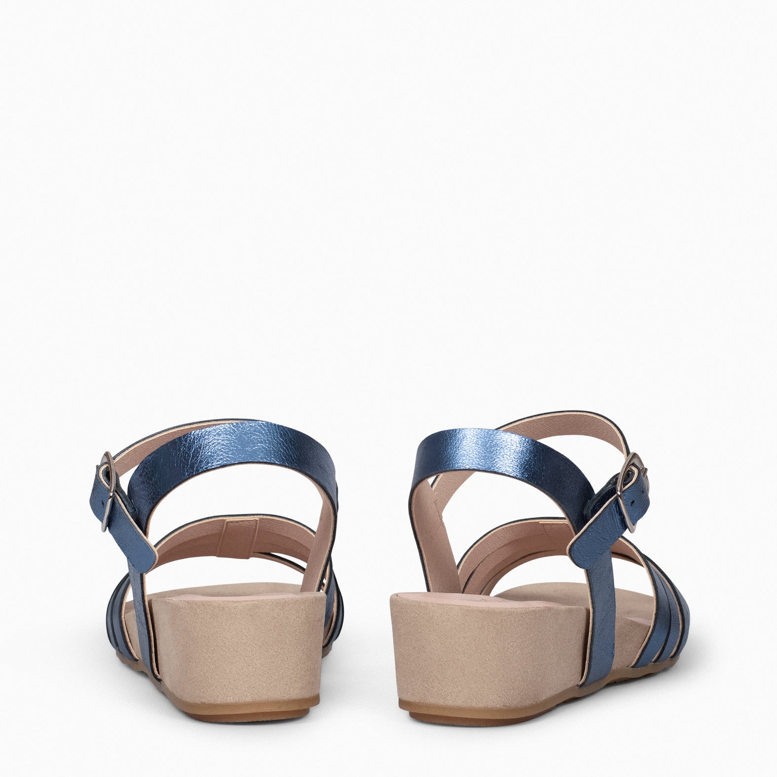 MESINA – BLUE Wedge sandal with metallic straps 