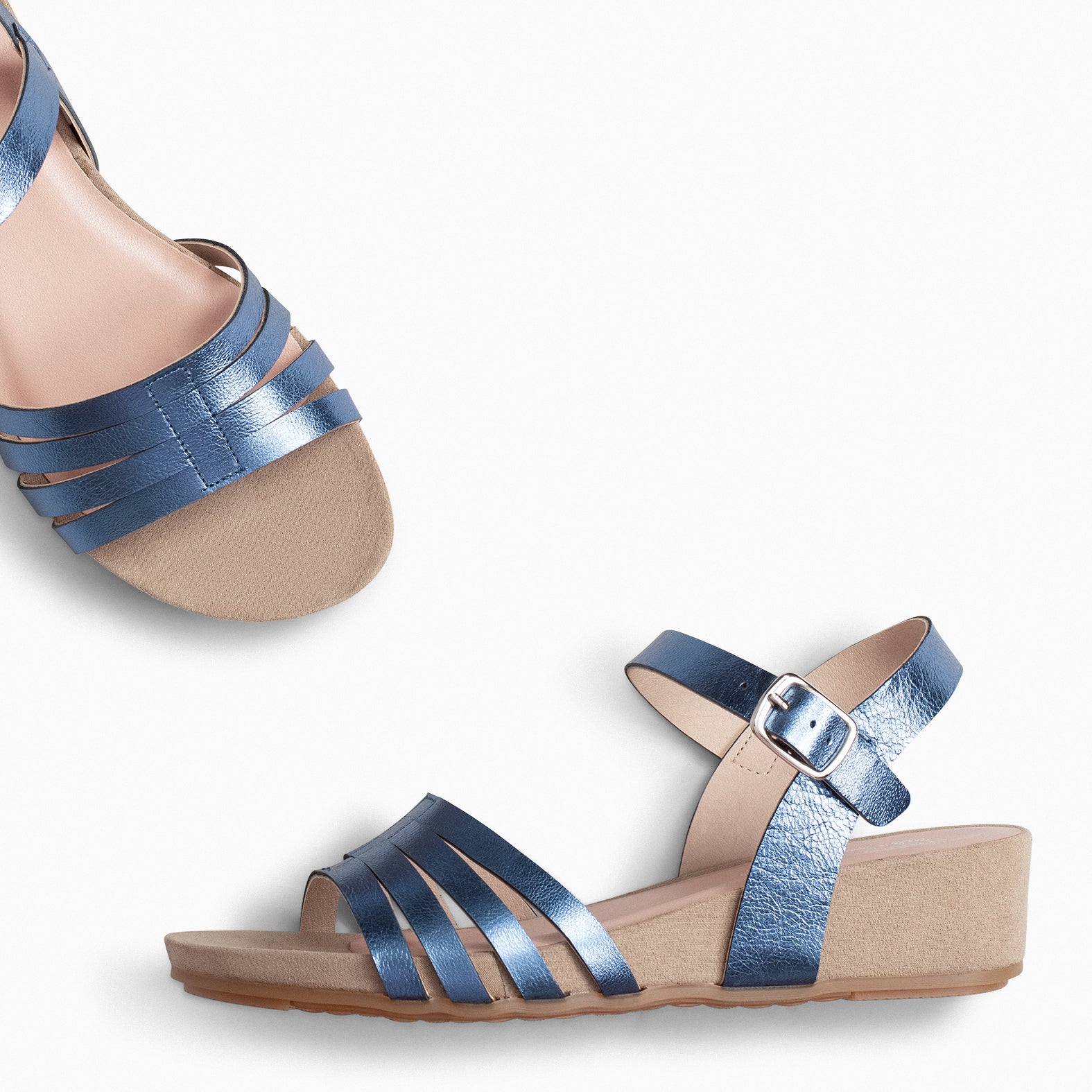 MESINA – BLUE Wedge sandal with metallic straps 