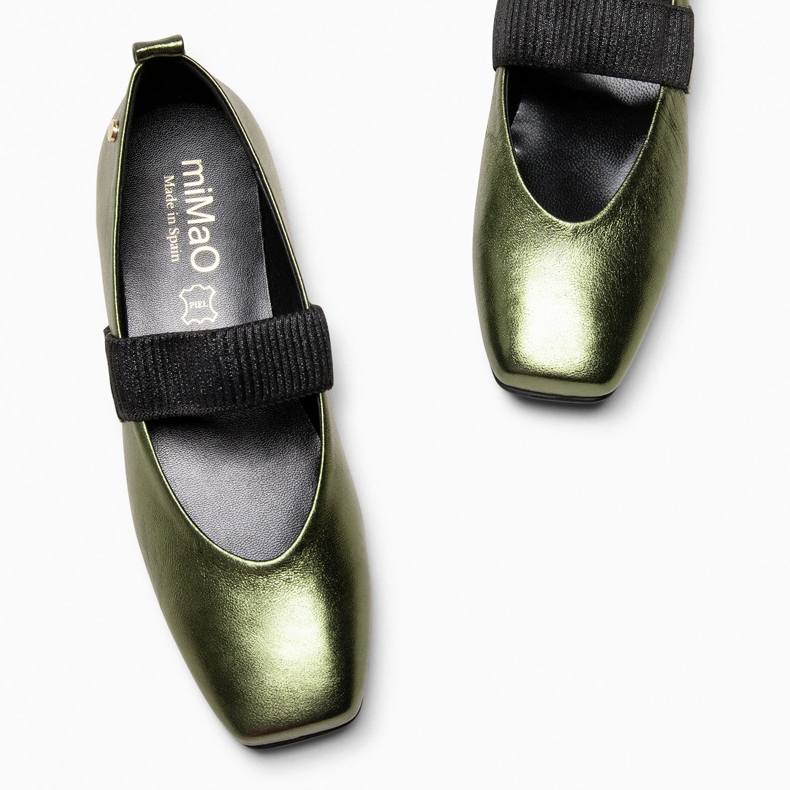 ALINA – METALLIC GREEN Mary-Jane with square toe