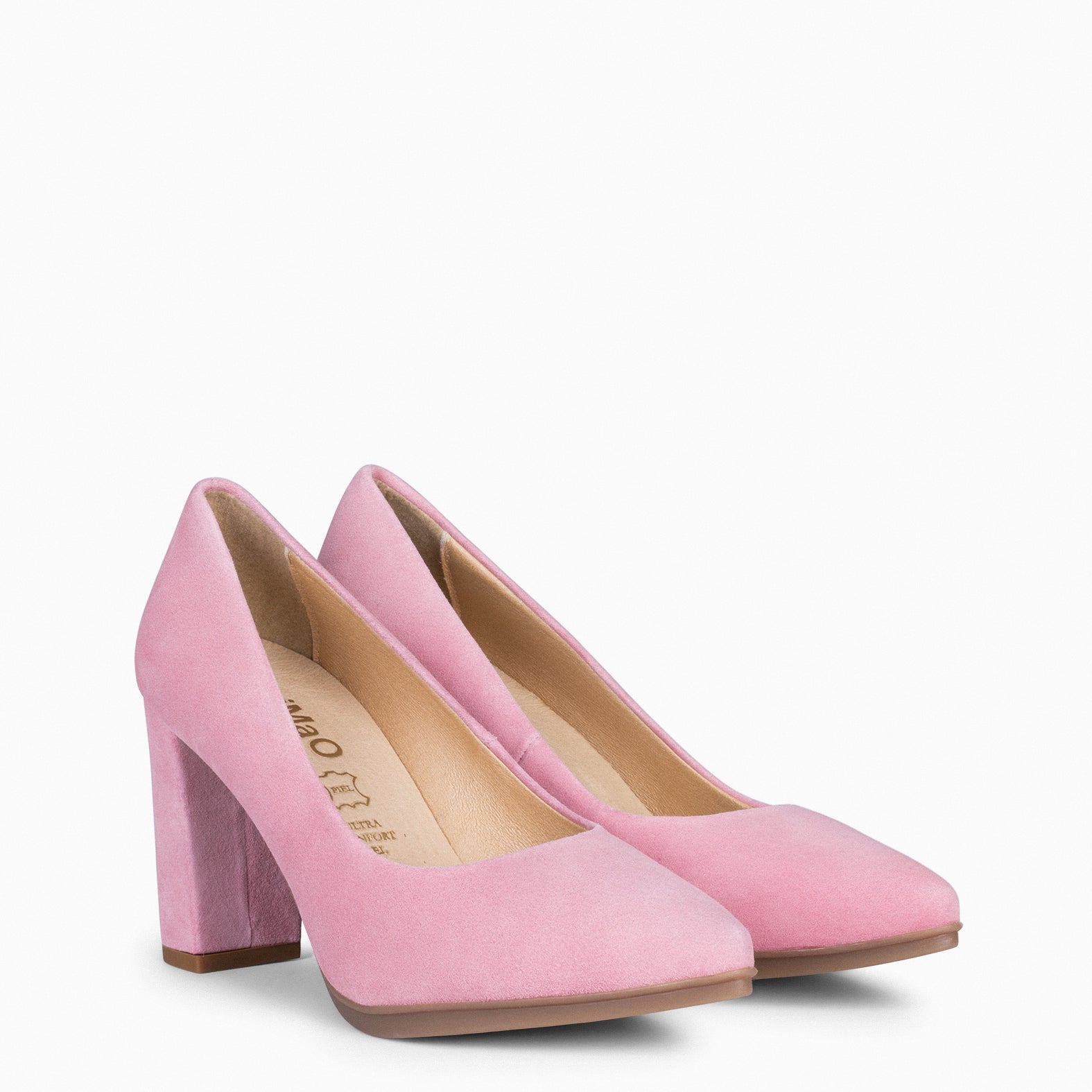 Zapatos de tacón alto rosas, modelo Urban, fabricados en piel de ante, perfectos para eventos y uso diario.
