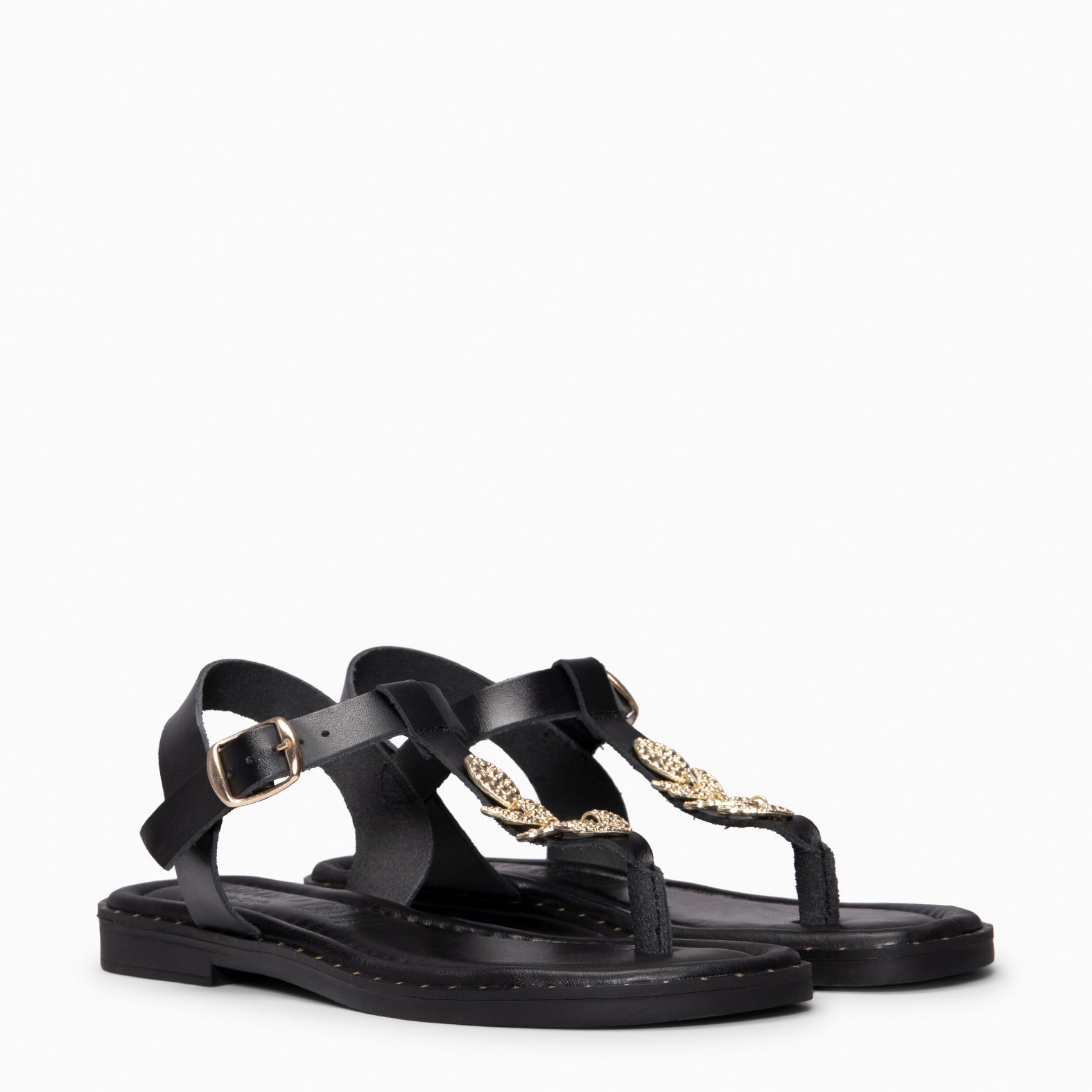 CIRCE - BLACK Flat leather sandals