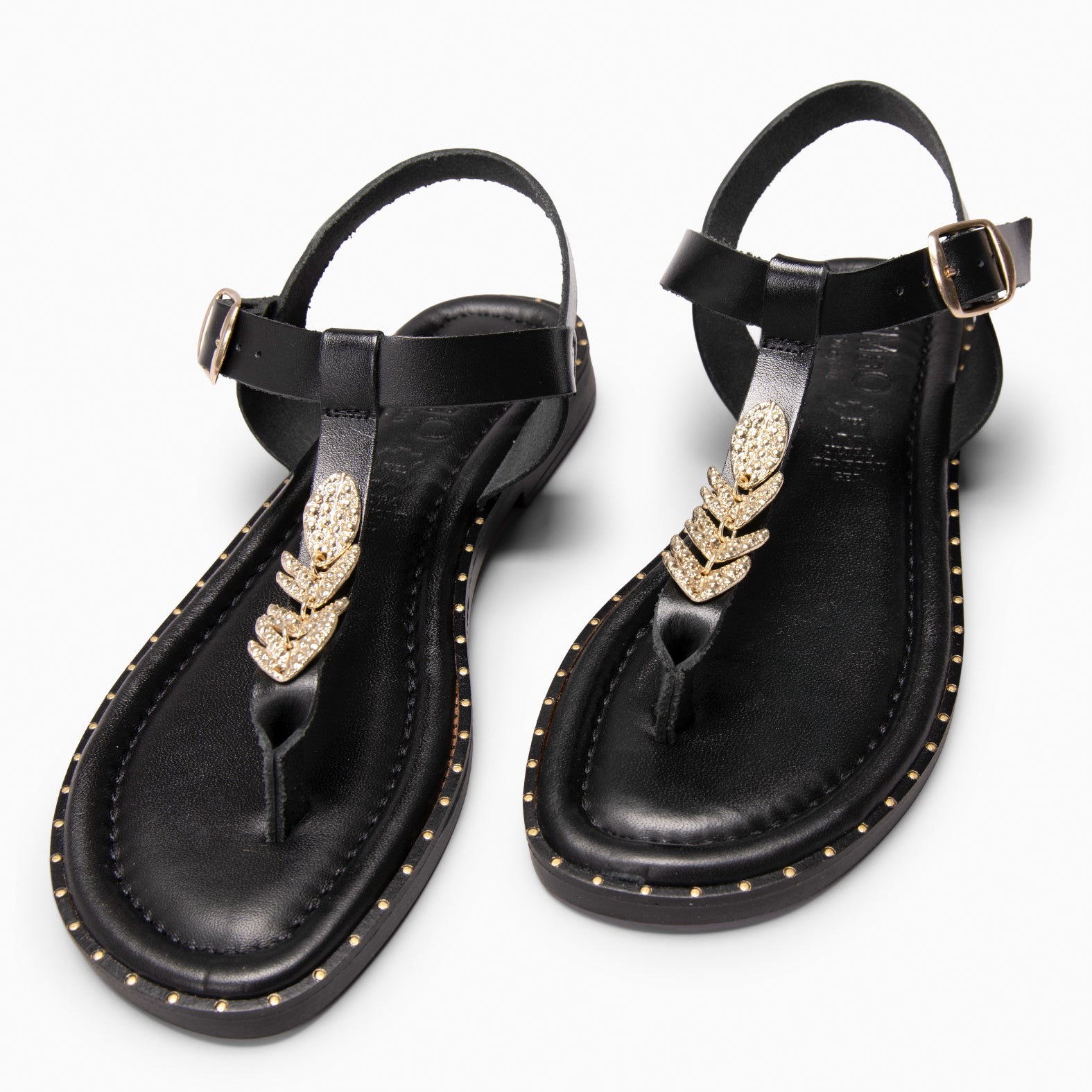 CIRCE - BLACK Flat leather sandals