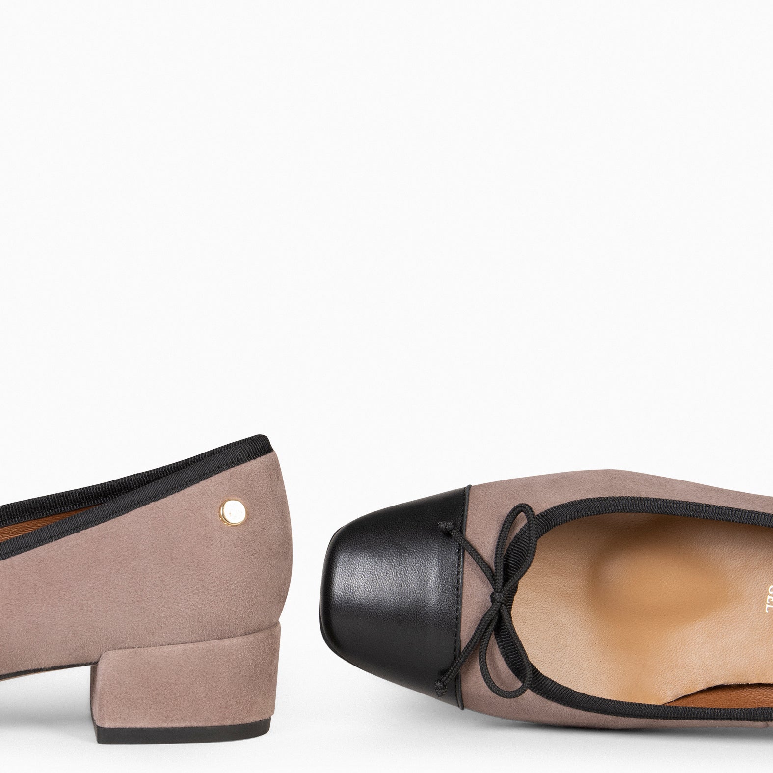 GLAMOUR - Bailarinas TAUPE con tacón y puntera NEGRO - miMaO ®