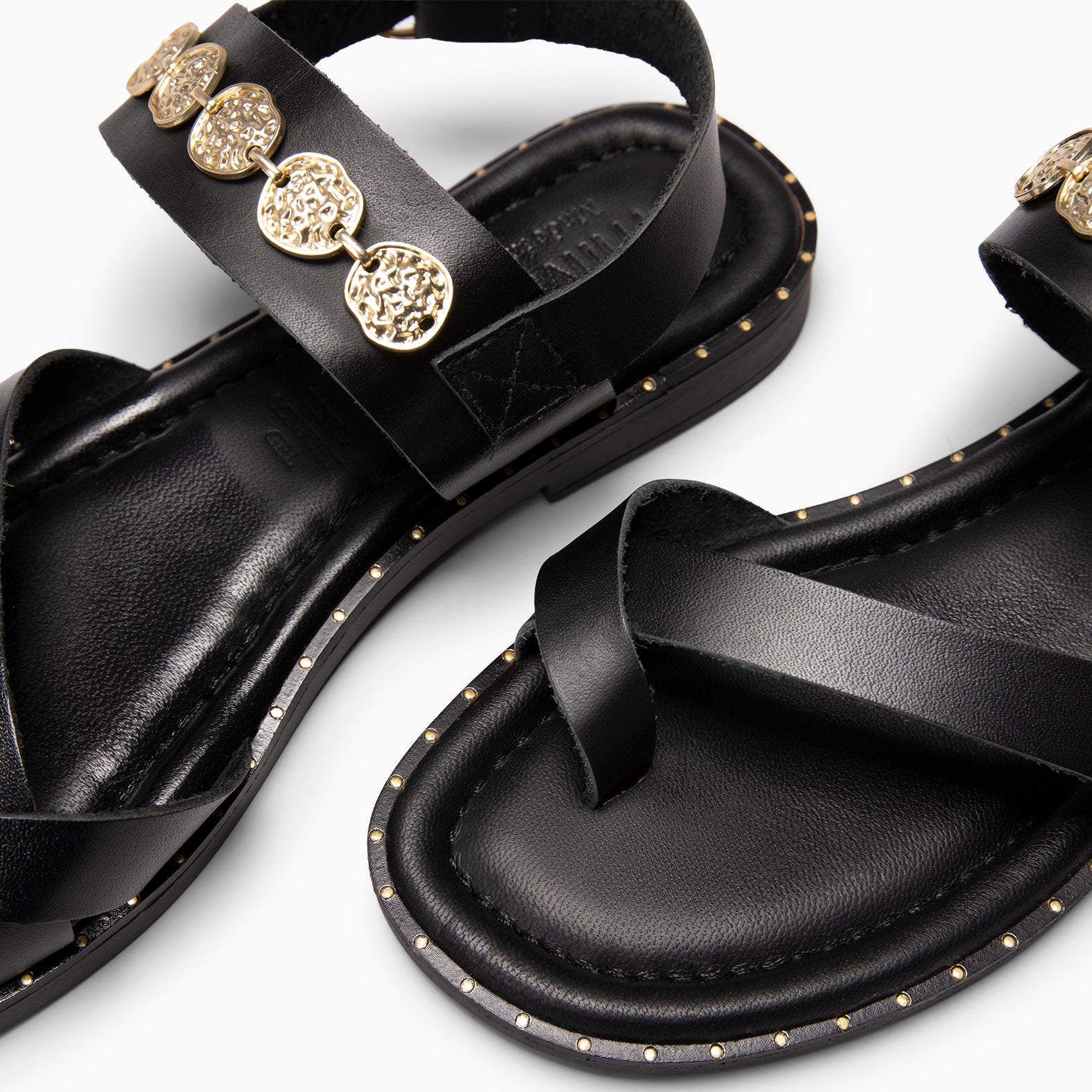 HERA - BLACK Flat leather sandals
