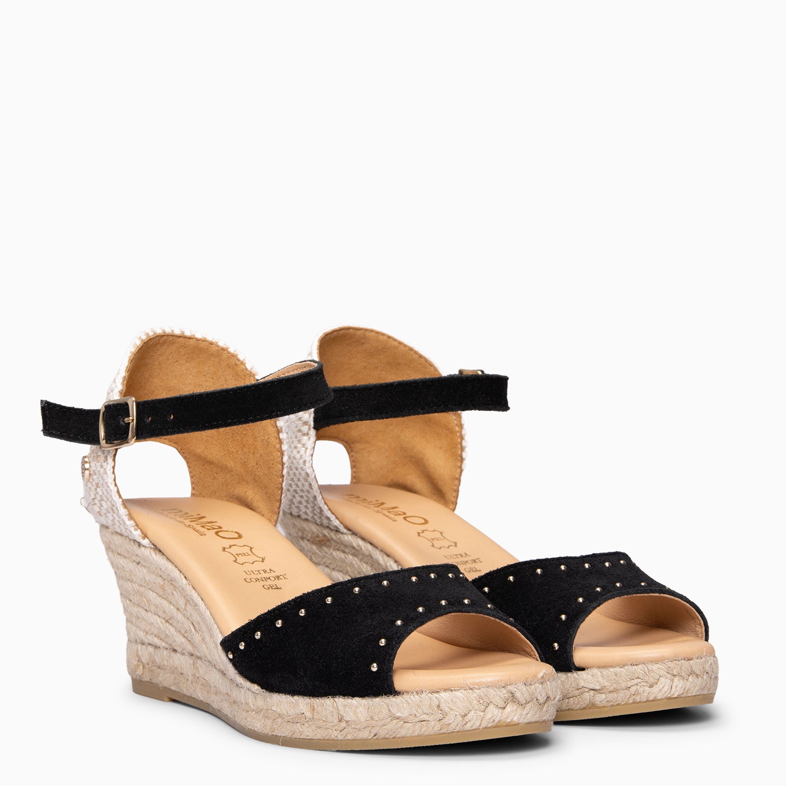 SAONA - Cuñas de esparto peep toe NEGRO