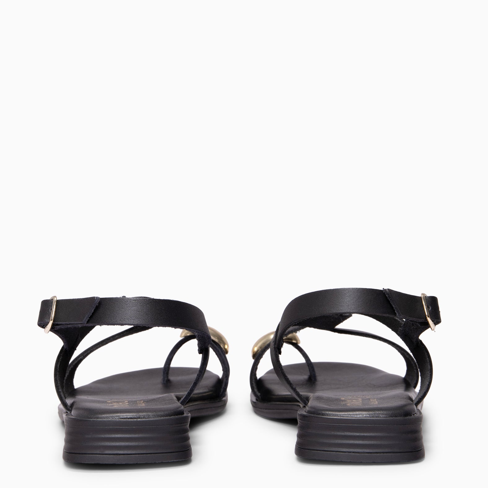 HELIA - Sandalias planas de piel NEGRO