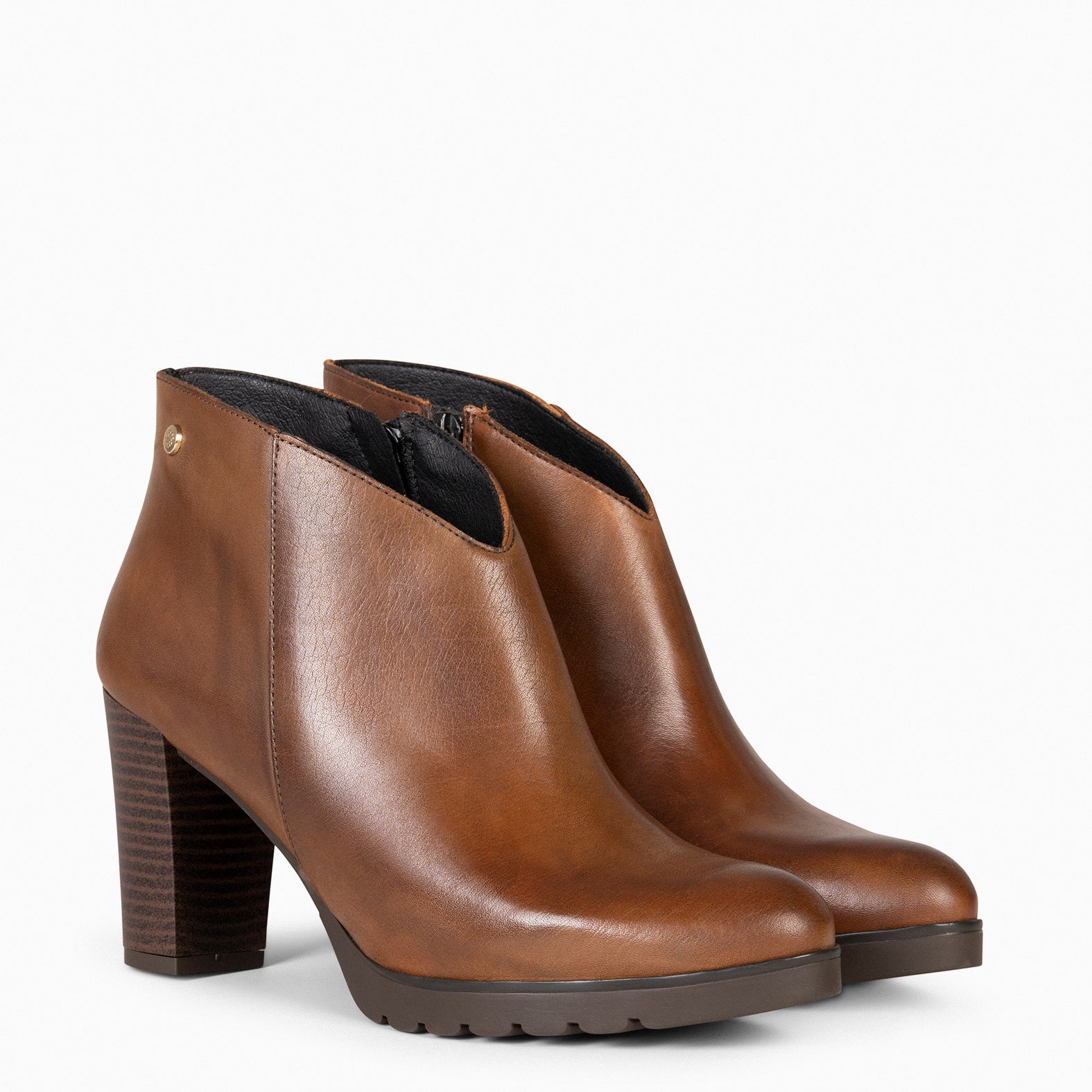 CLASSIC - Botines de tacón de piel CAMEL