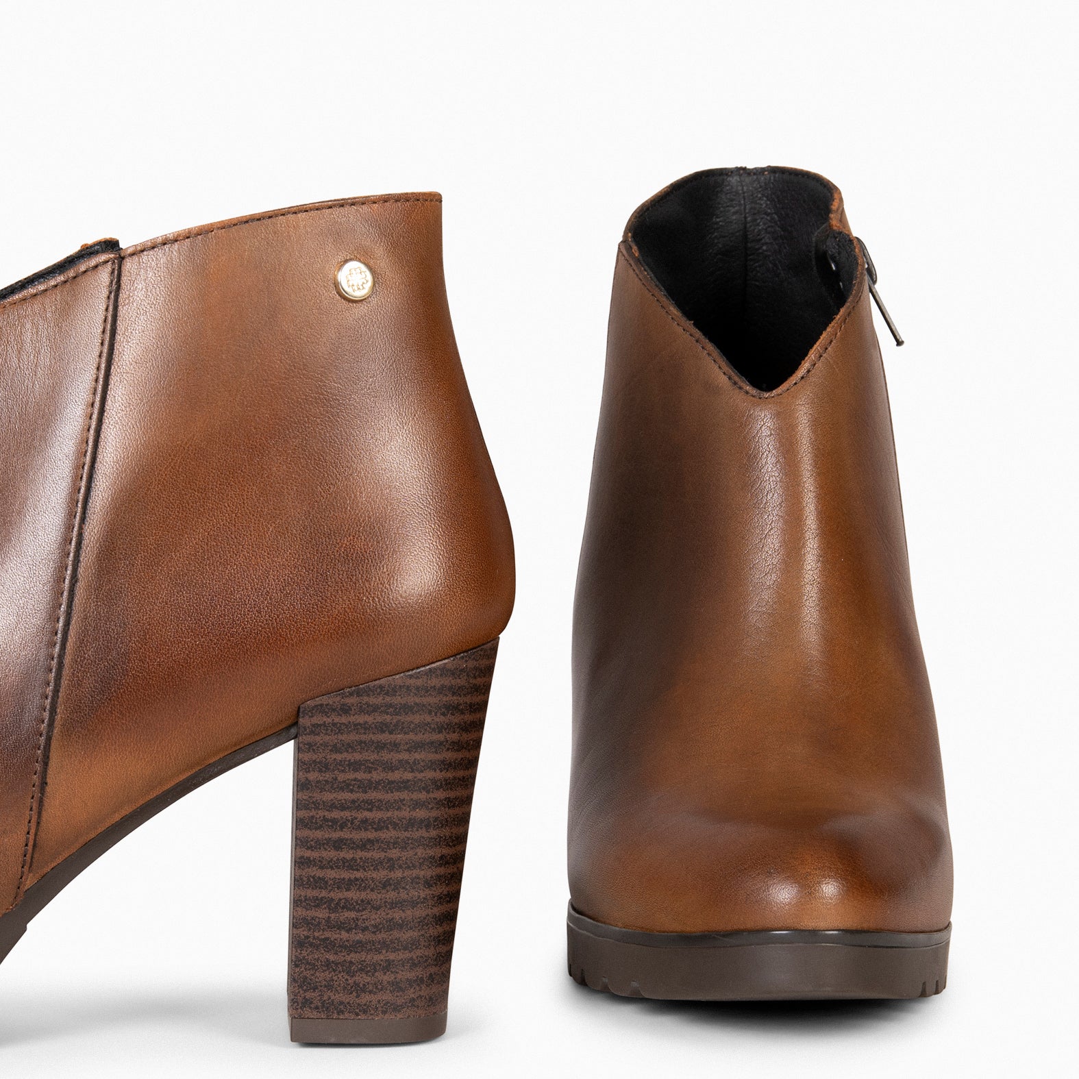 CLASSIC - Botines de tacón de piel CAMEL