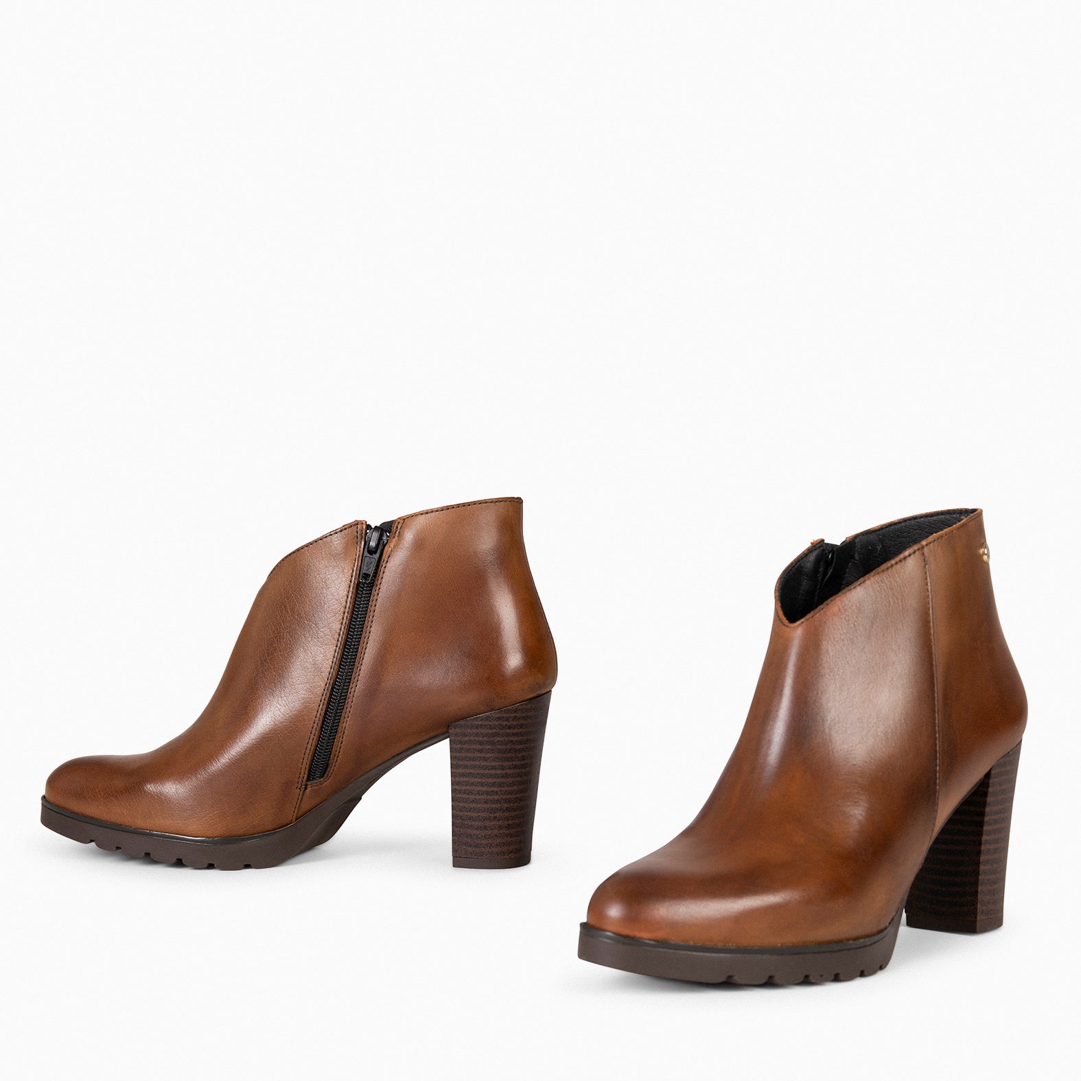 CLASSIC - Botines de tacón de piel CAMEL