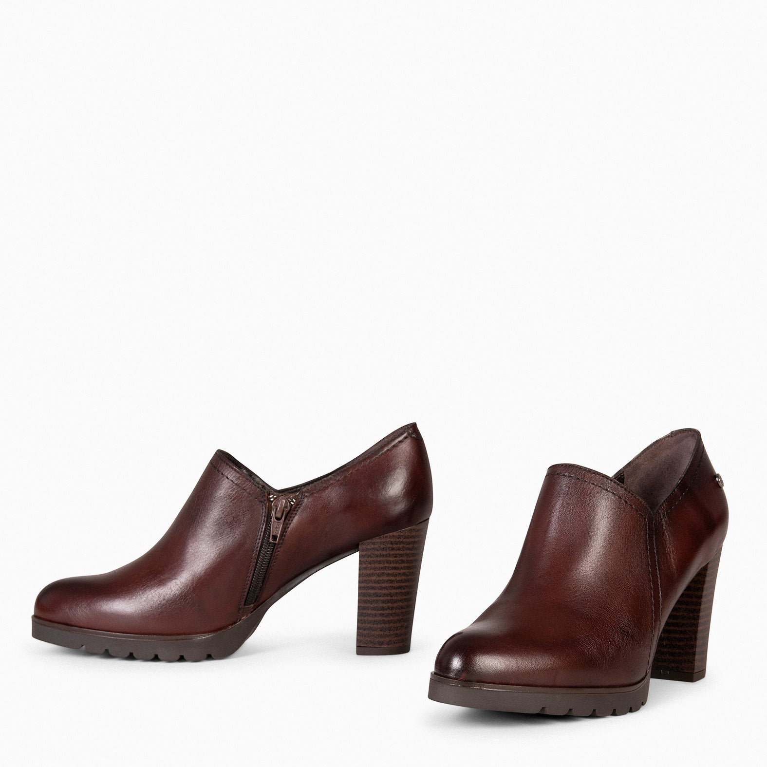 DAYANA - Botines de tacón alto de piel MARRON