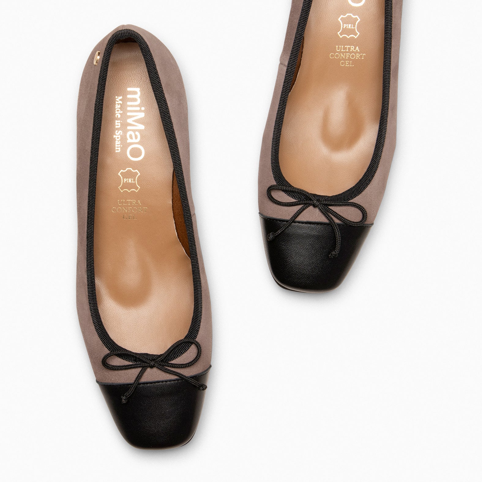 GLAMOUR - Bailarinas TAUPE con tacón y puntera NEGRO - miMaO ®