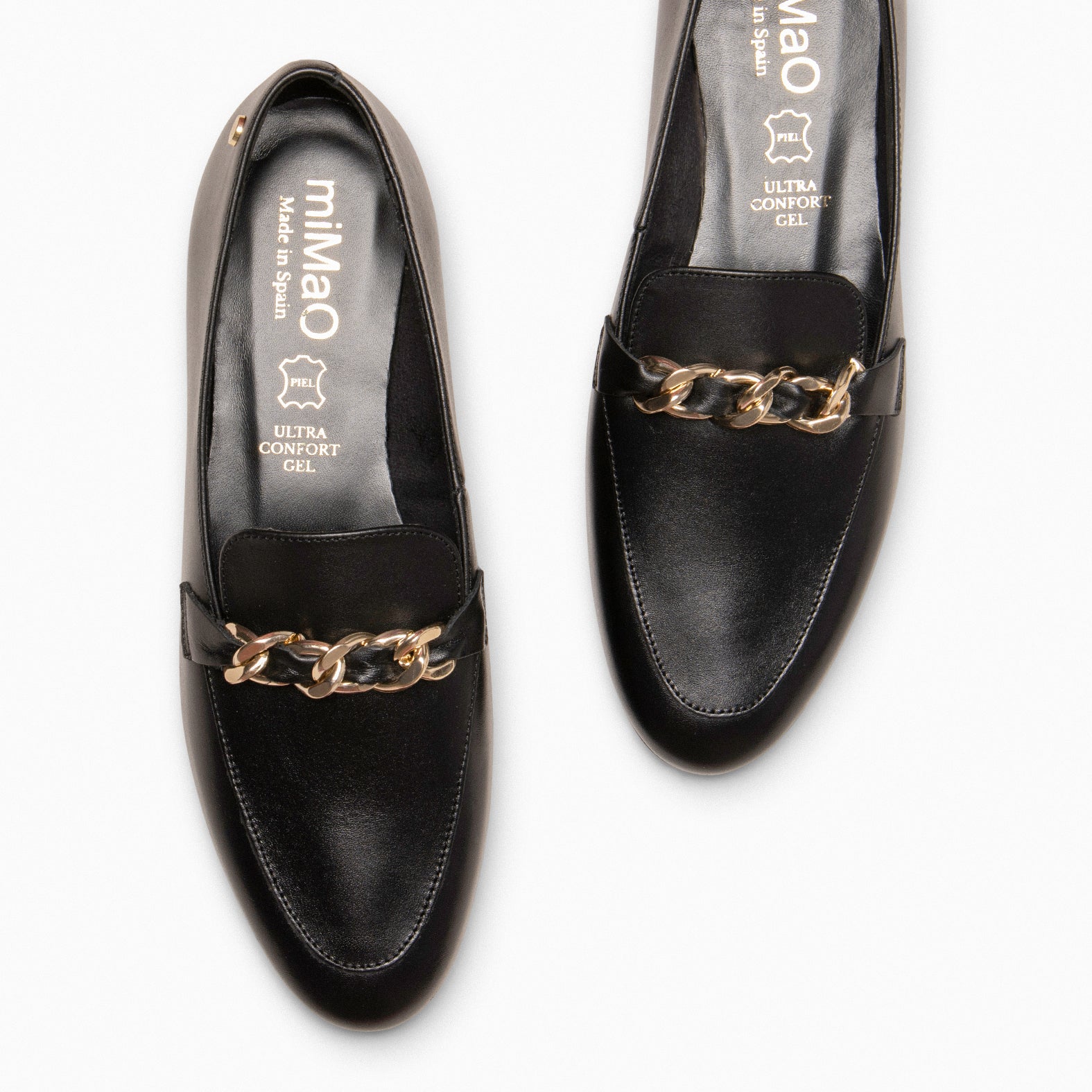 CHAIN - Mocasines planos con adorno metalizado NEGRO - miMaO ®