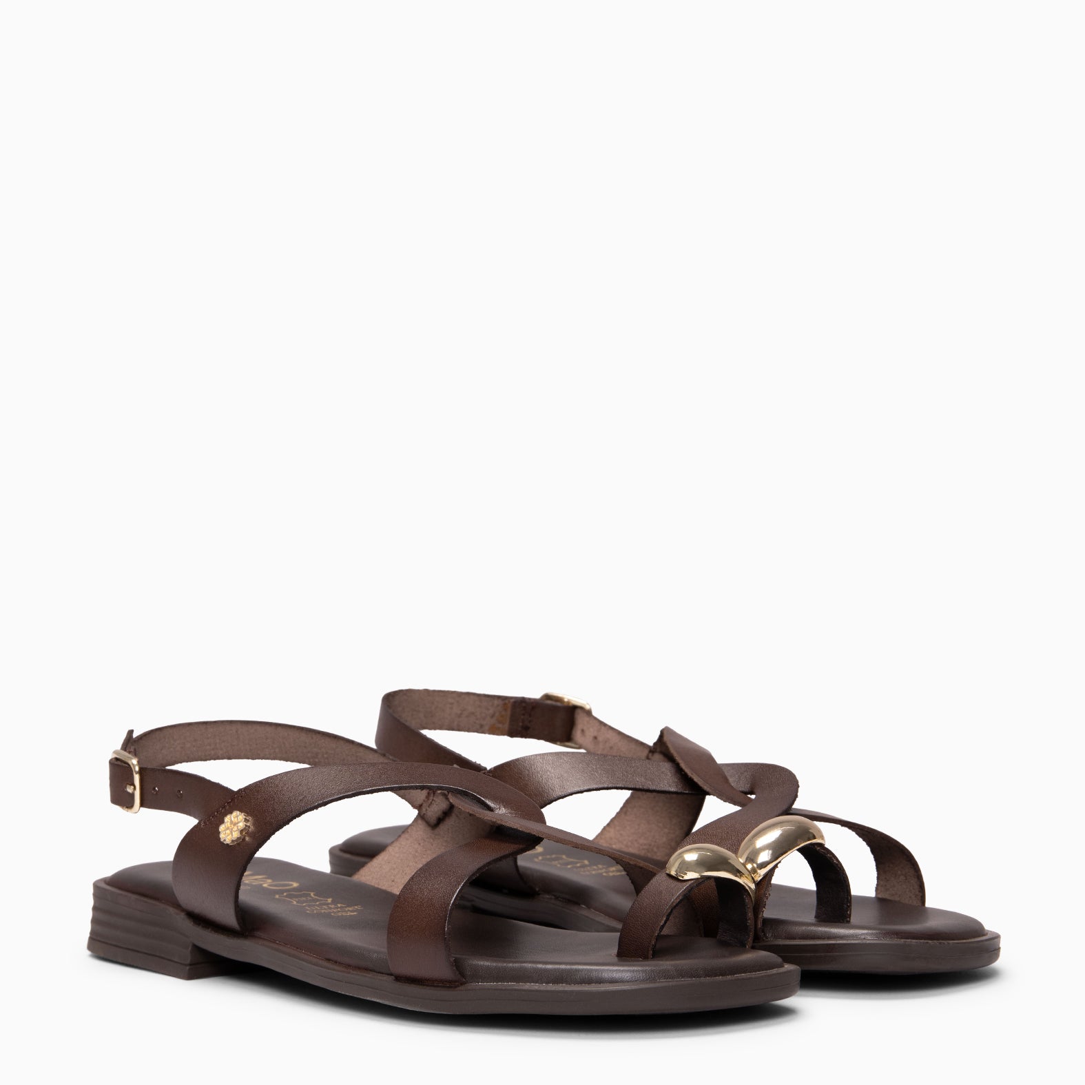 HELIA - Sandales plates en cuir MARRON