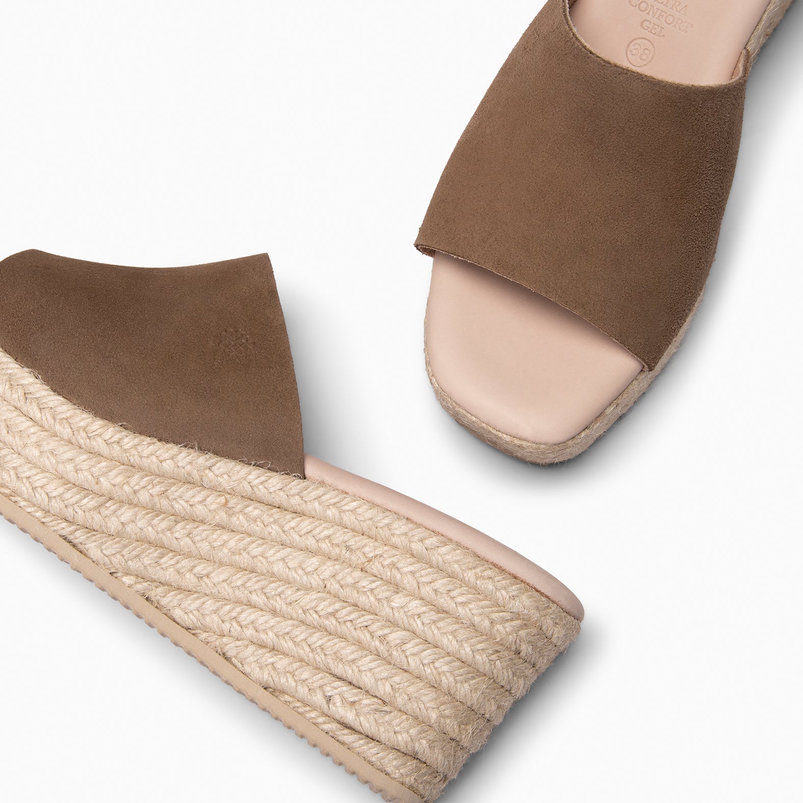 MAIRA - Mules à talon compensé de type et plateforme en jute TAUPE