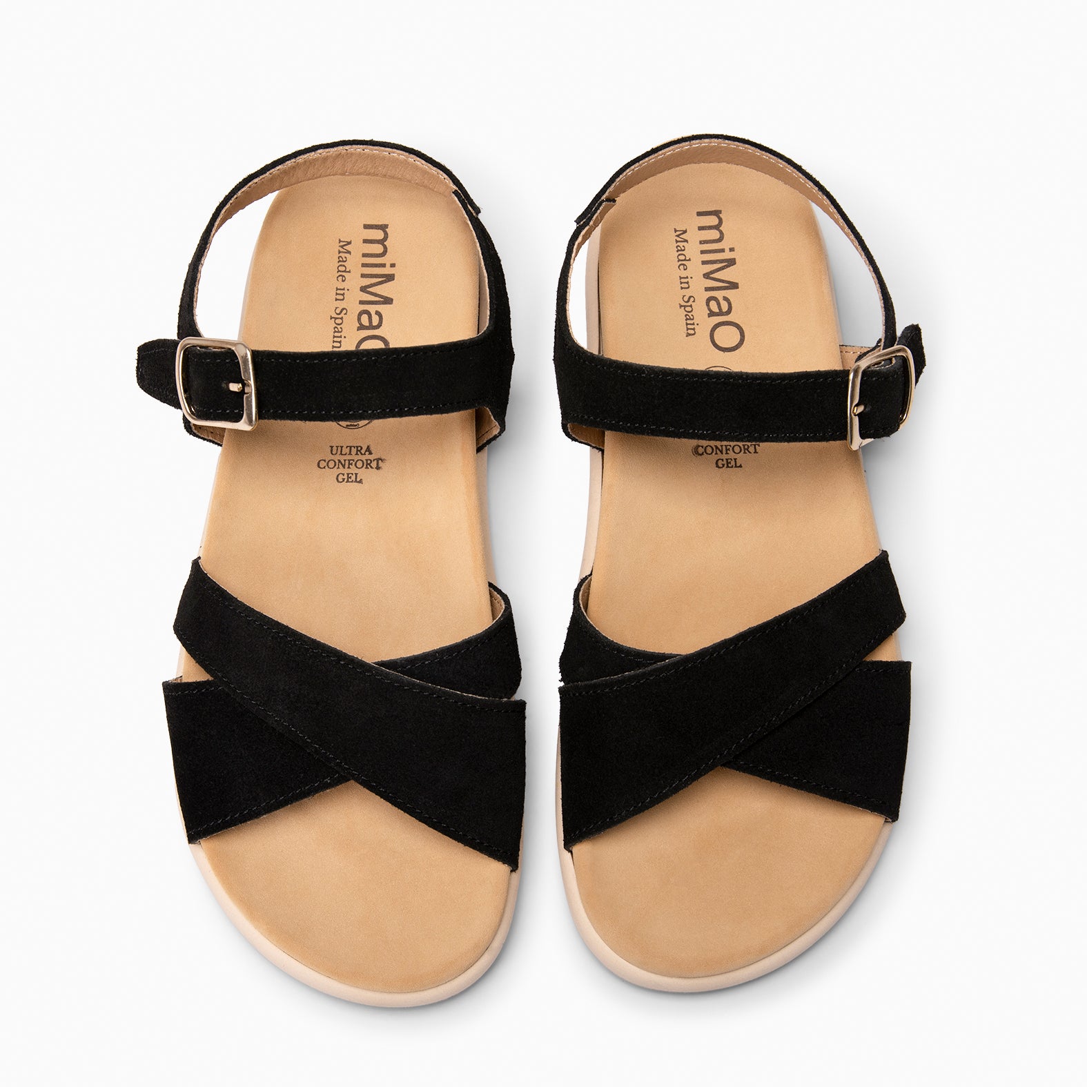 BRISA - Sandales claquettes pieds larges en daim NOIR