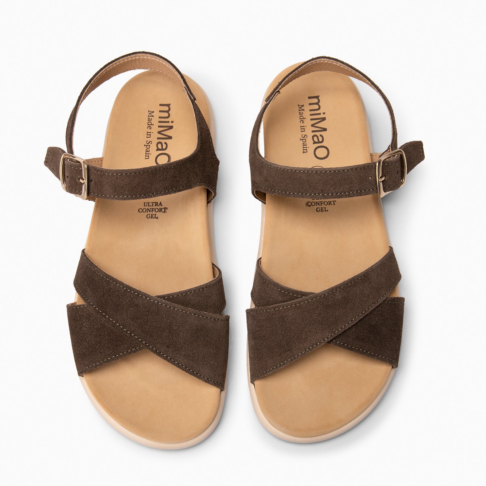 BRISA - Sandales claquettes pieds larges en daim TAUPE