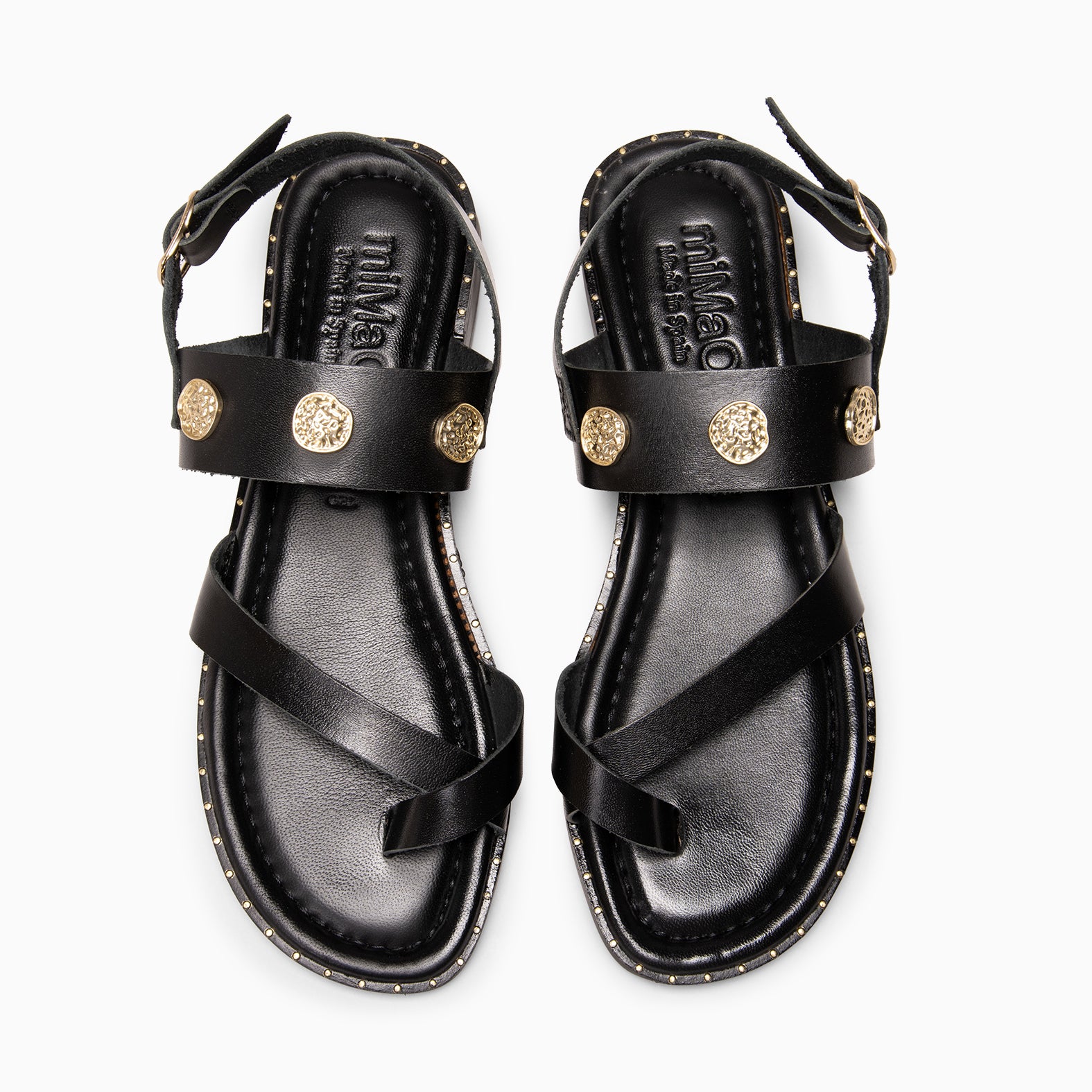 SERA - Sandalias planas de piel NEGRO