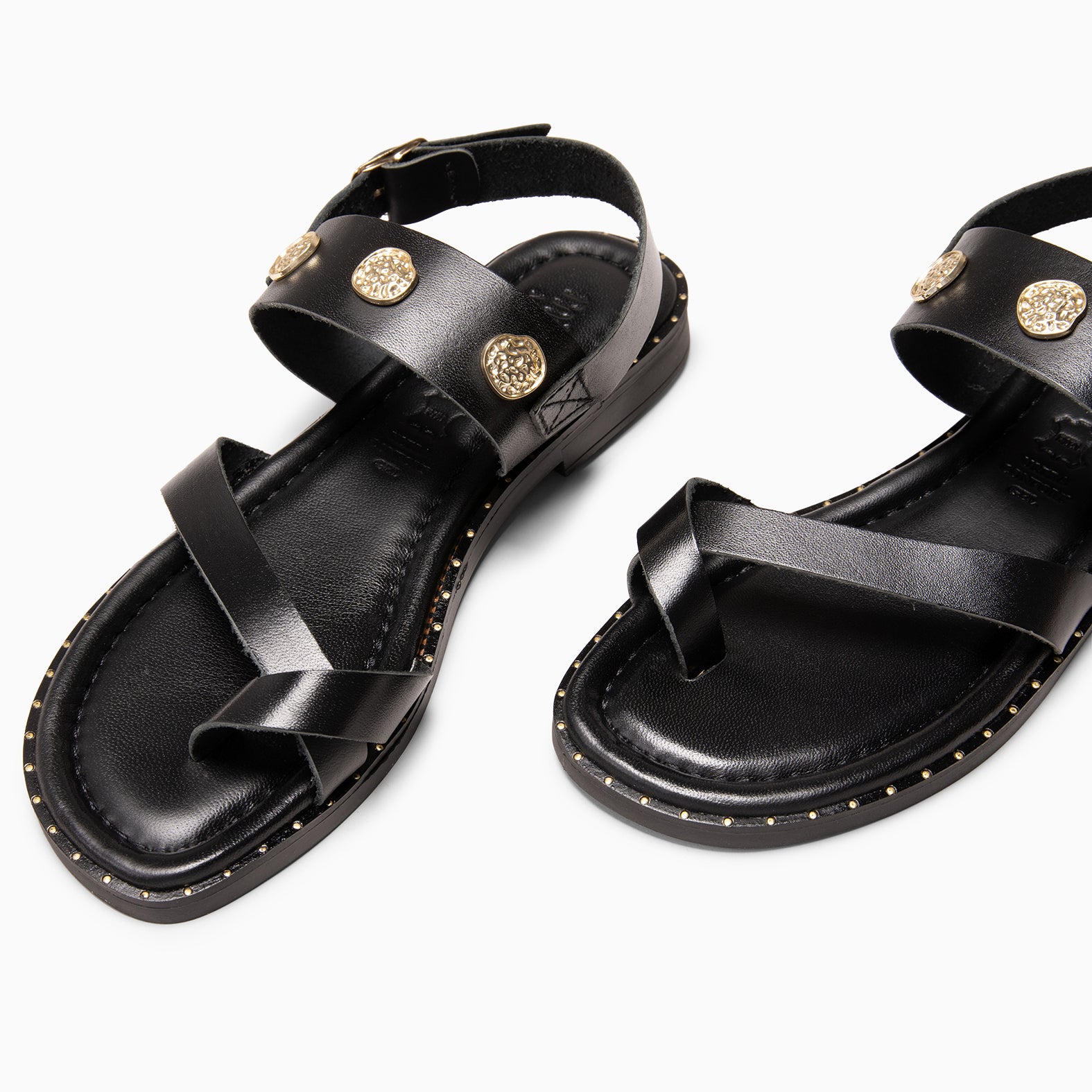 SERA - Sandalias planas de piel NEGRO