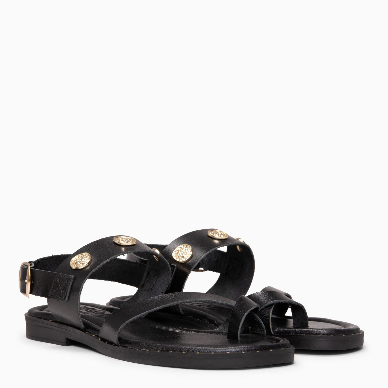 SERA - Sandalias planas de piel NEGRO