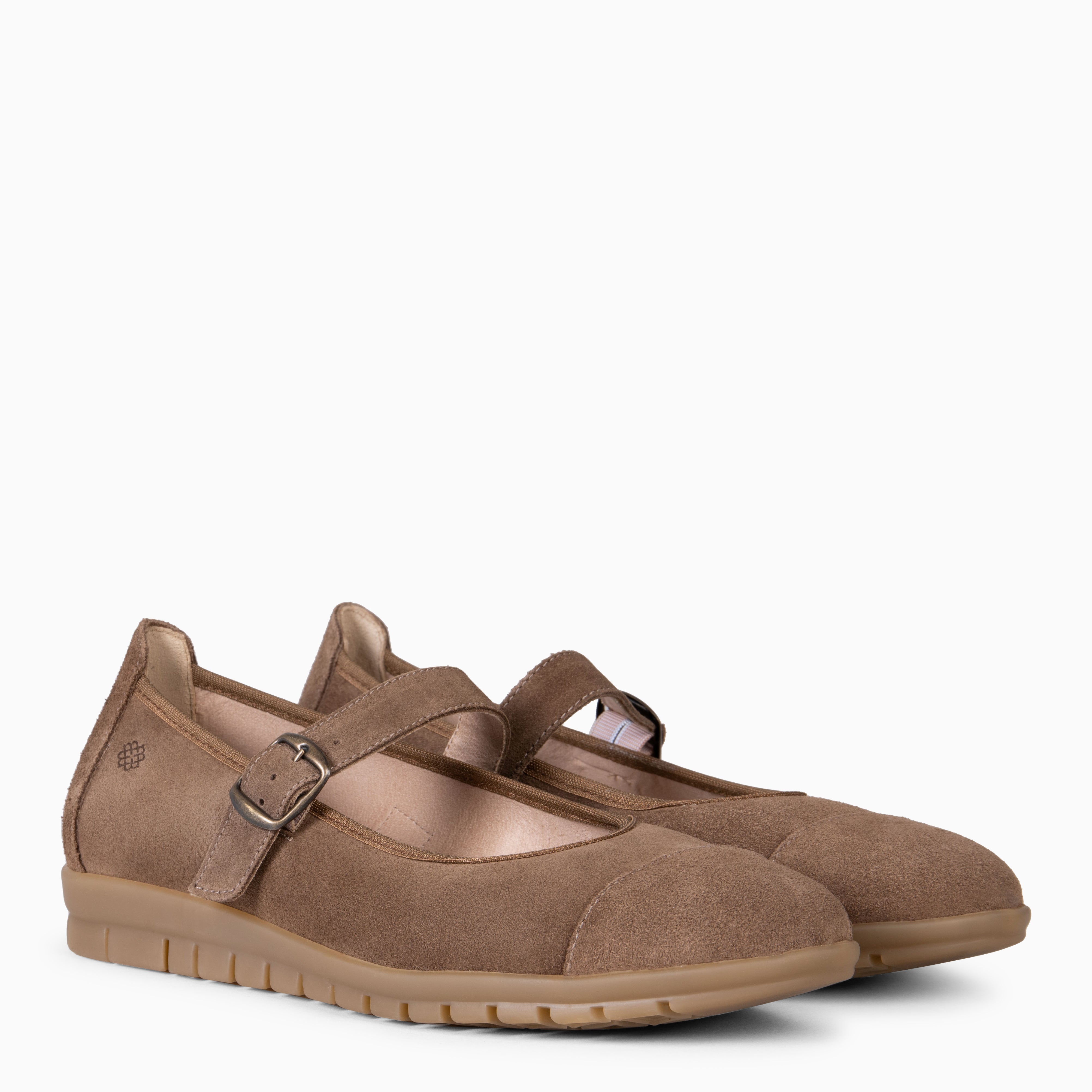 MICAELA - Merceditas de serraje TAUPE - miMaO ®