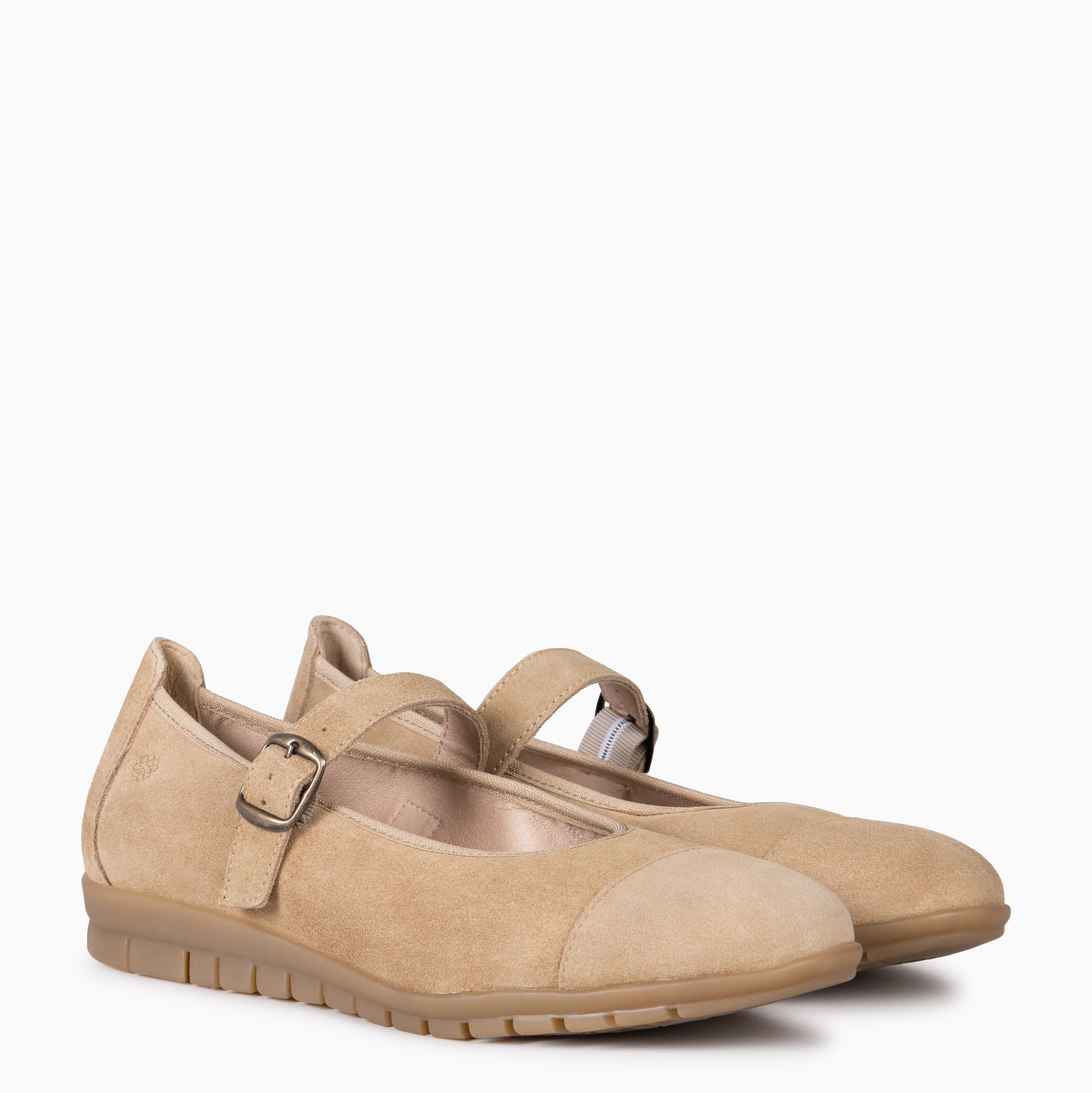 MICAELA - Merceditas de serraje BEIGE - miMaO ®