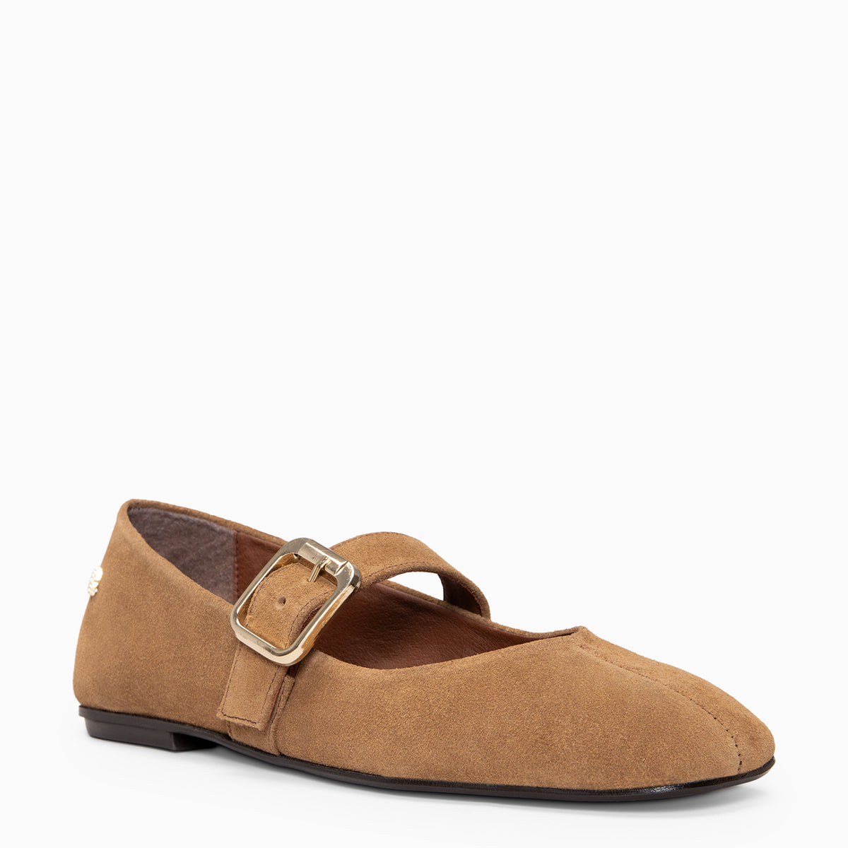 FRANCISCA - Mercedita de piel con tira ajustable CAMEL