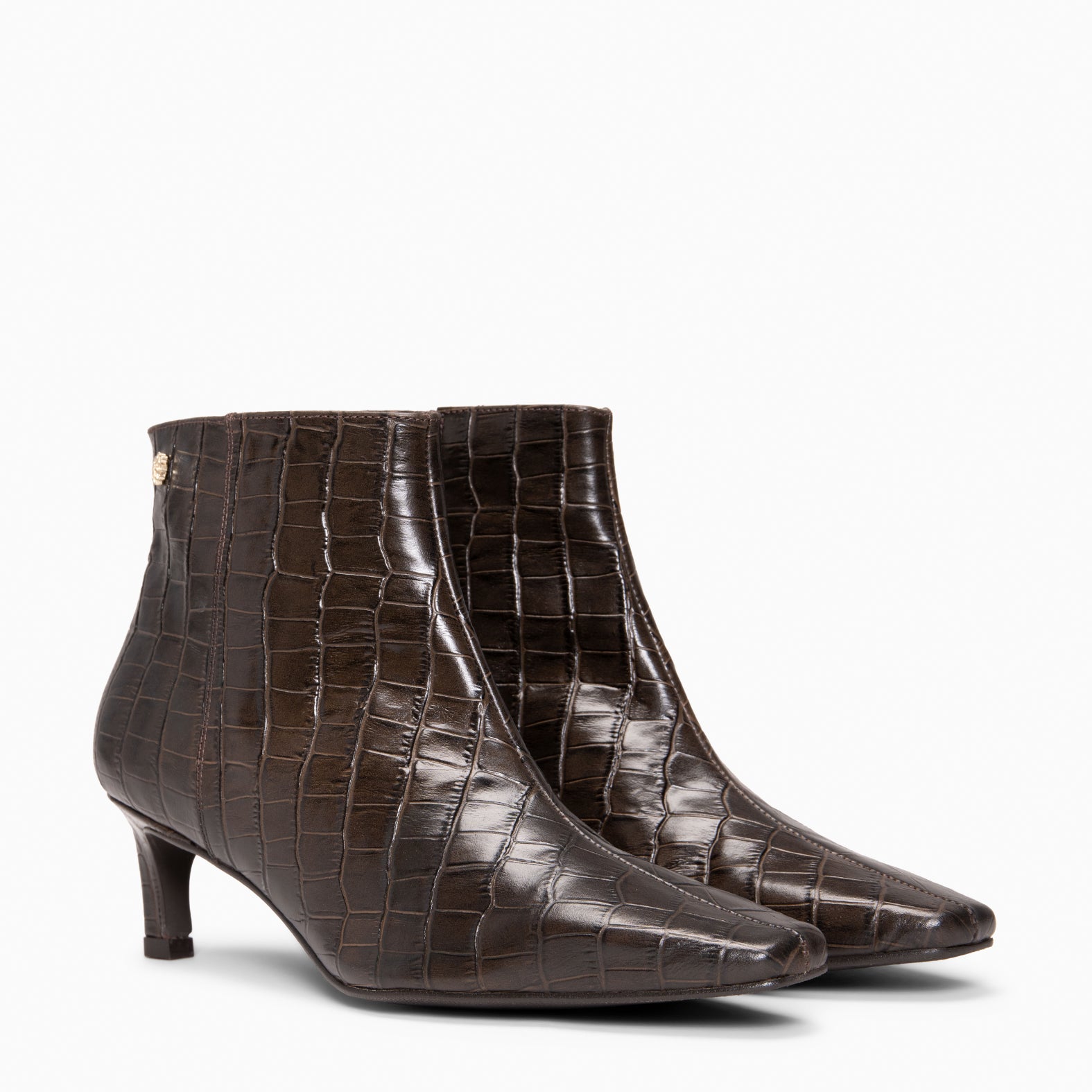 DUNDY - BROWN Leather slim heel ankle boots